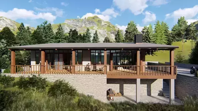 Exterior Scene Modern Architectural Design Low-poly 3D model