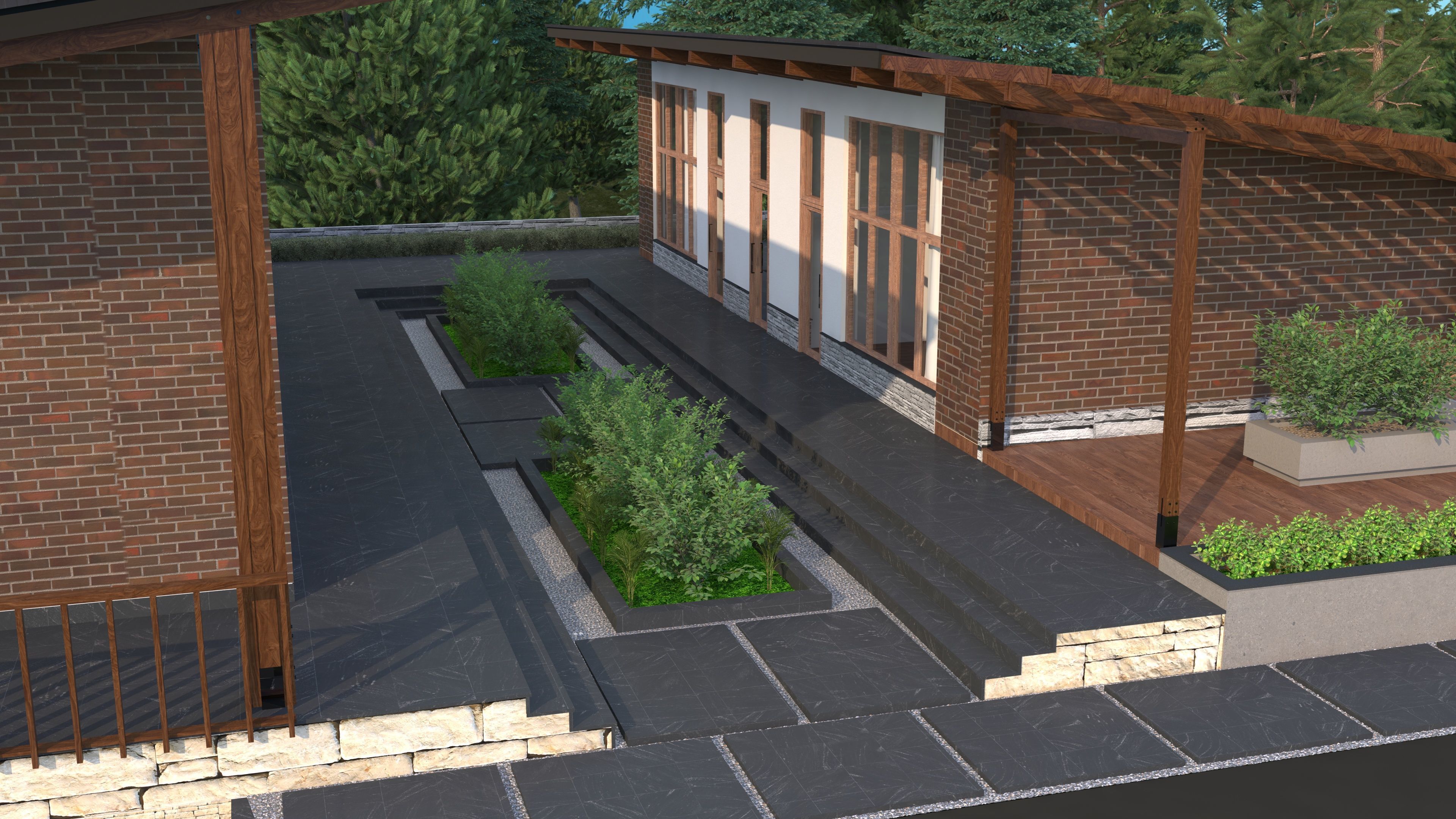 Exterior Scene Modern Architectural Design Low-poly 3D model_3