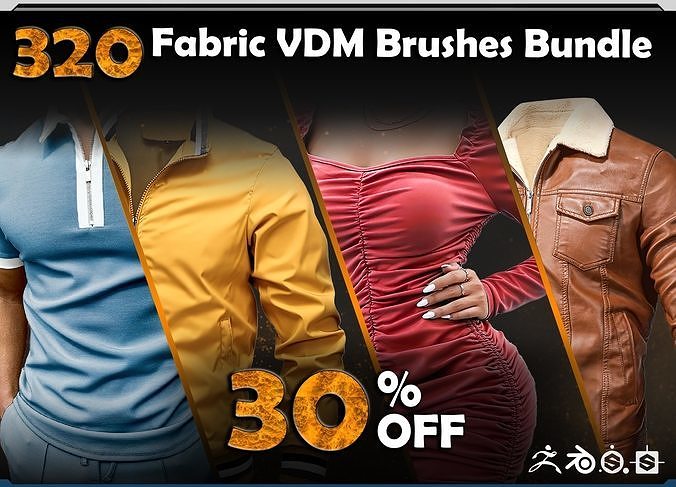 320 Fabric and Leather VDM Brushes Bundle 3D model