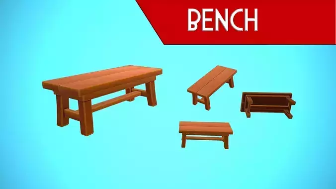 FURNITURE BENCH CARTOON STYLIZED Low-poly 3D model