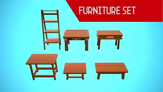 FURNITURE SET CARTOON STYLIZED 3D Model Collection