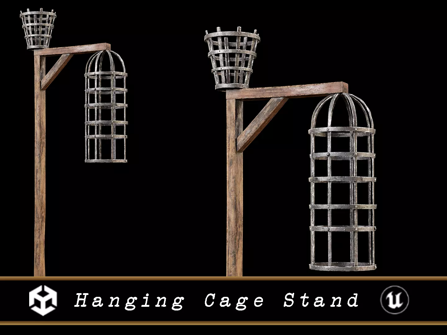 Medieval Torture Hanging Cage Stand  Low-poly 3D model_0
