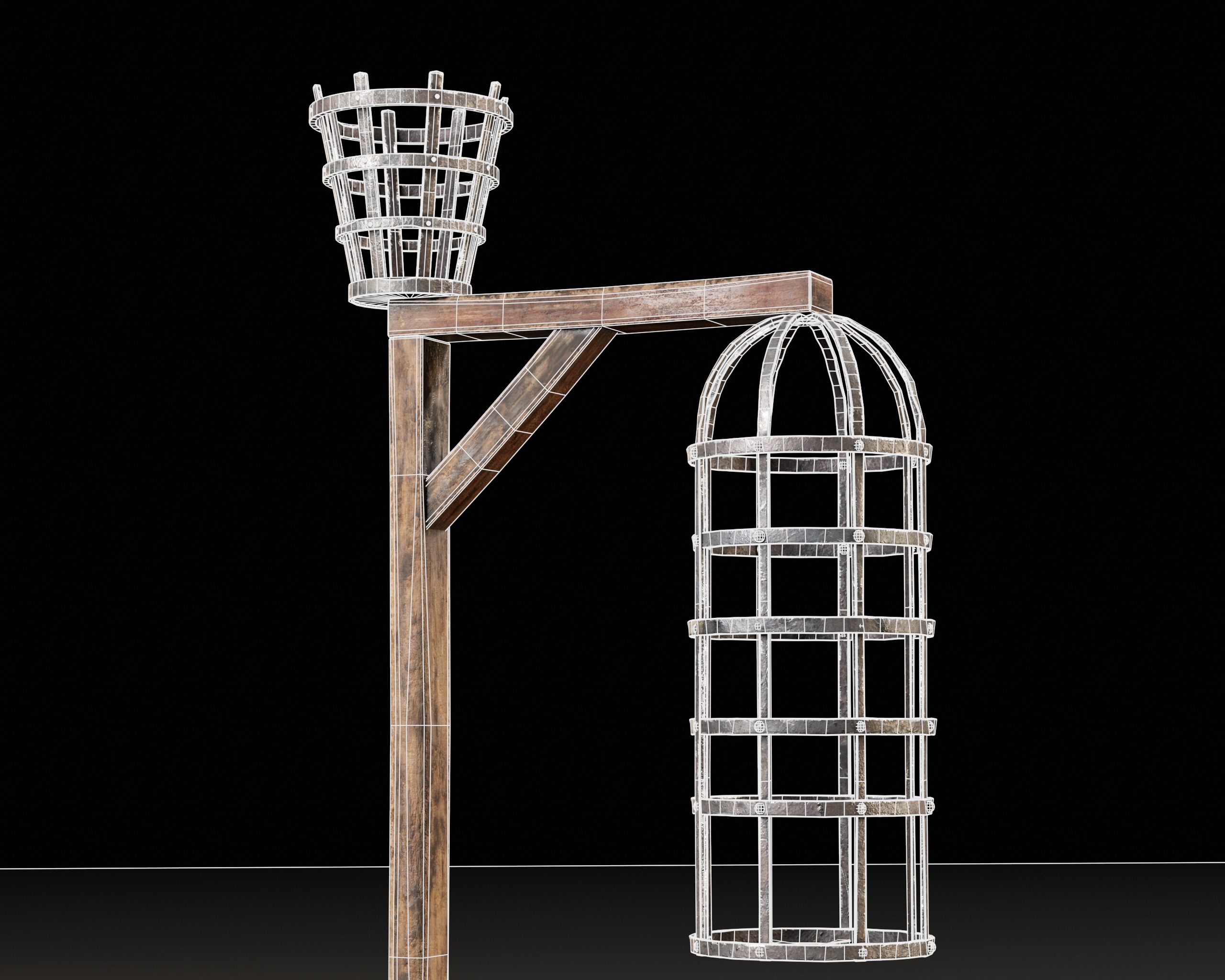 Medieval Torture Hanging Cage Stand  Low-poly 3D model_3