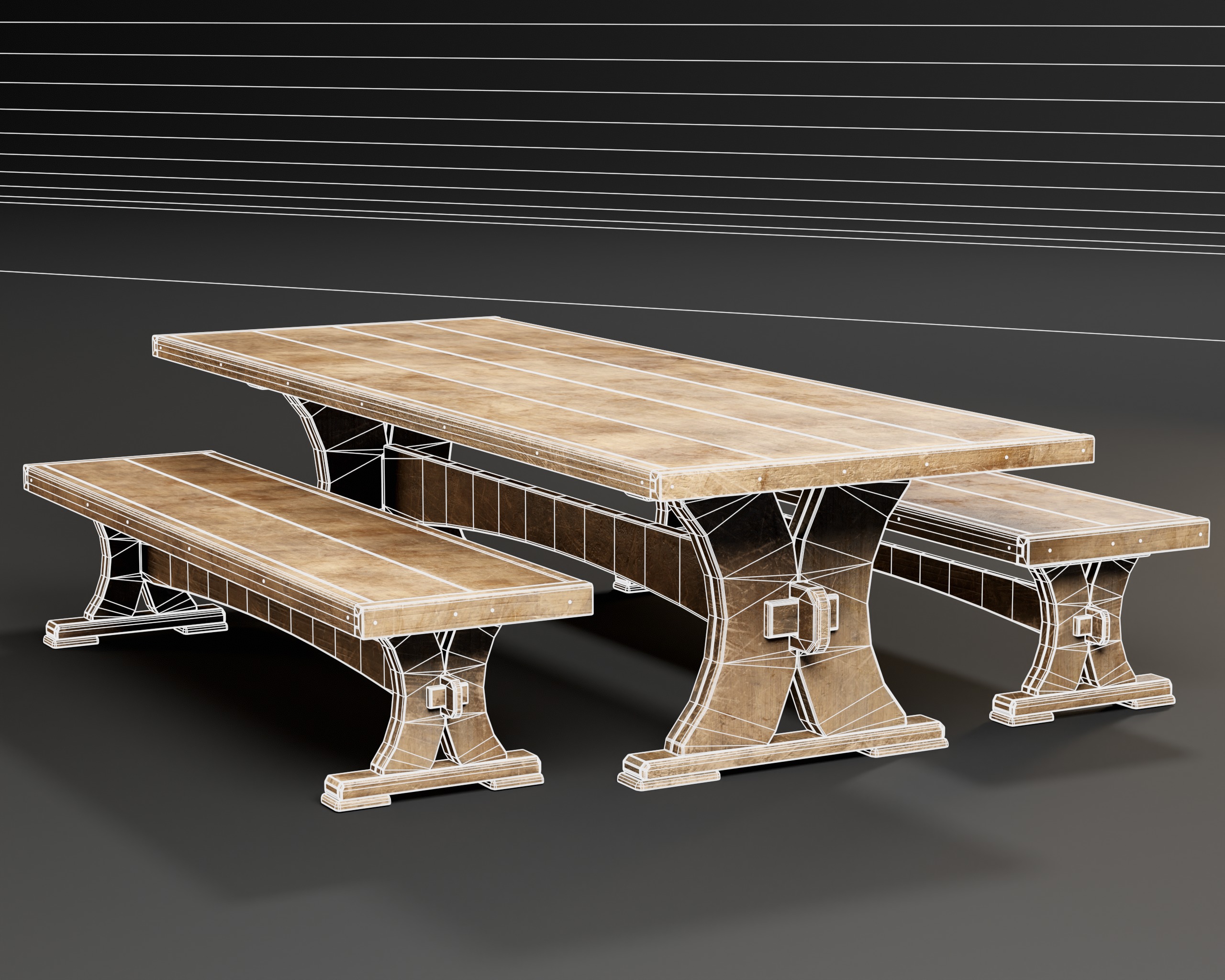 Medieval Dining Set Low-poly 3D model_5