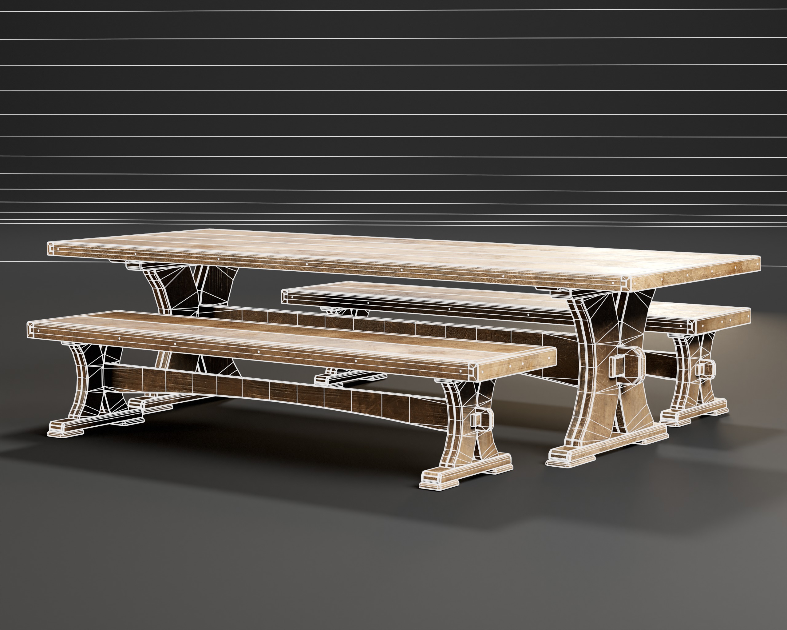 Medieval Dining Set Low-poly 3D model_7