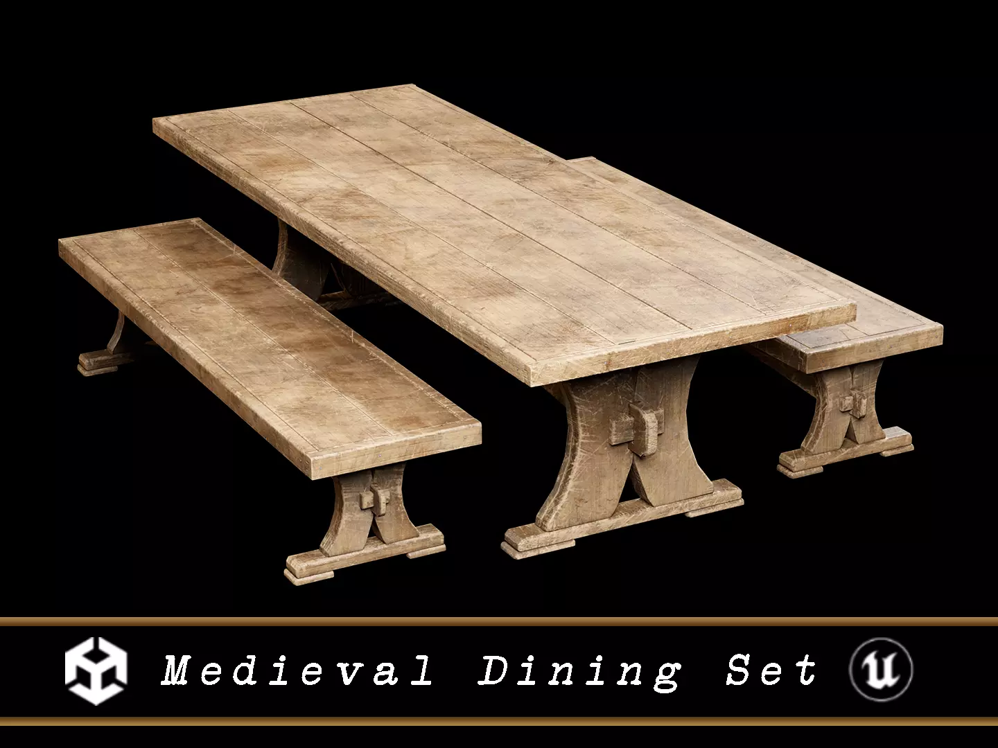 Medieval Dining Set Low-poly 3D model_0