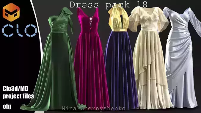 Dress pack 18 - Marvelous Designer project and OBJ