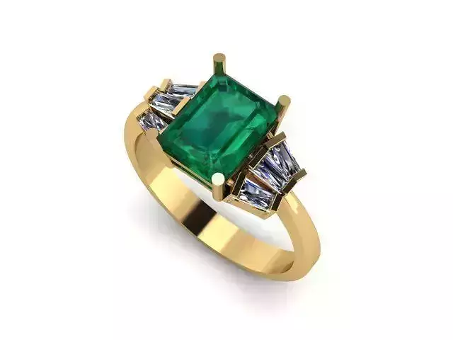 Emerald and  Baguettedaimonds  Engagement Ring