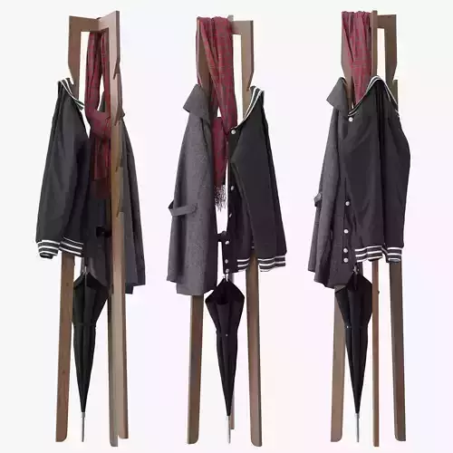 Wooden freestanding coat rack 3D model