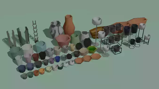 LowPoly Pot collection 01 with textures - Circular