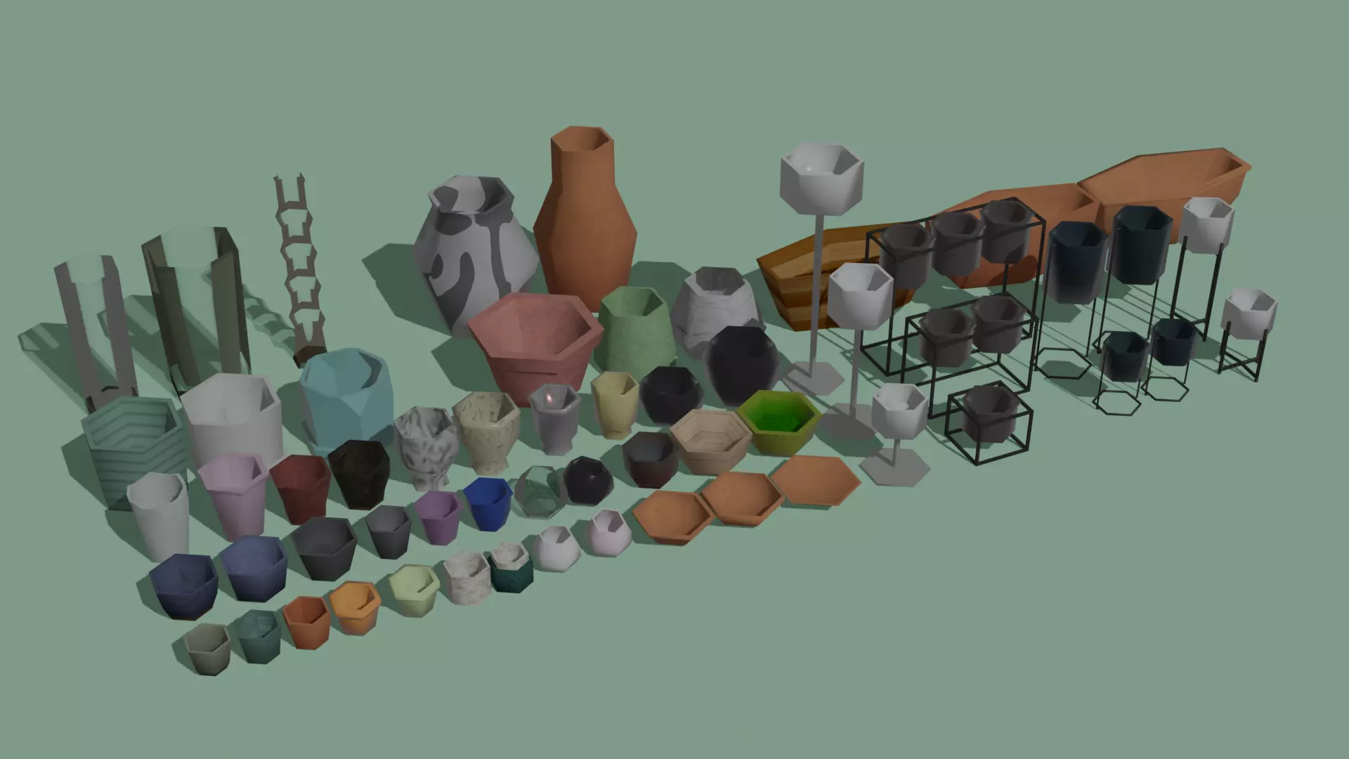 LowPoly Pot collection 01 with textures - Circular Low-poly 3D model_0