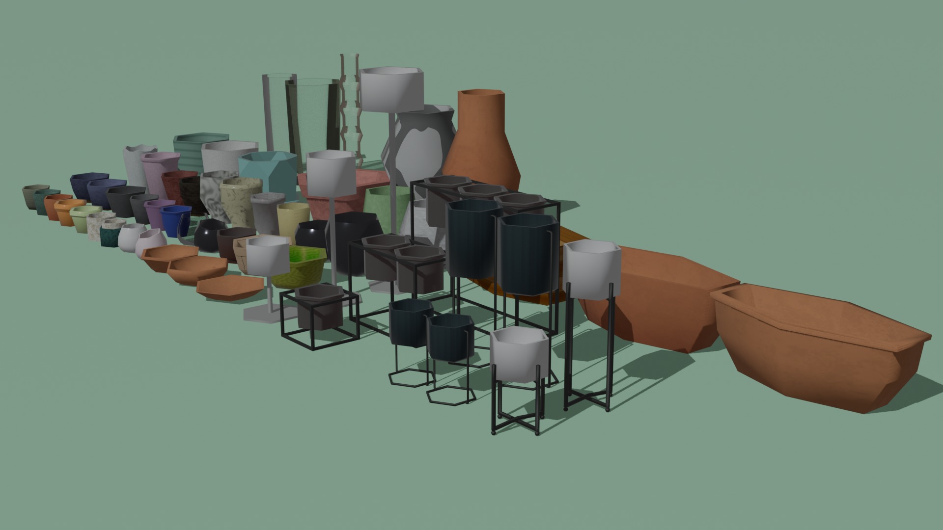 LowPoly Pot collection 01 with textures - Circular Low-poly 3D model_2