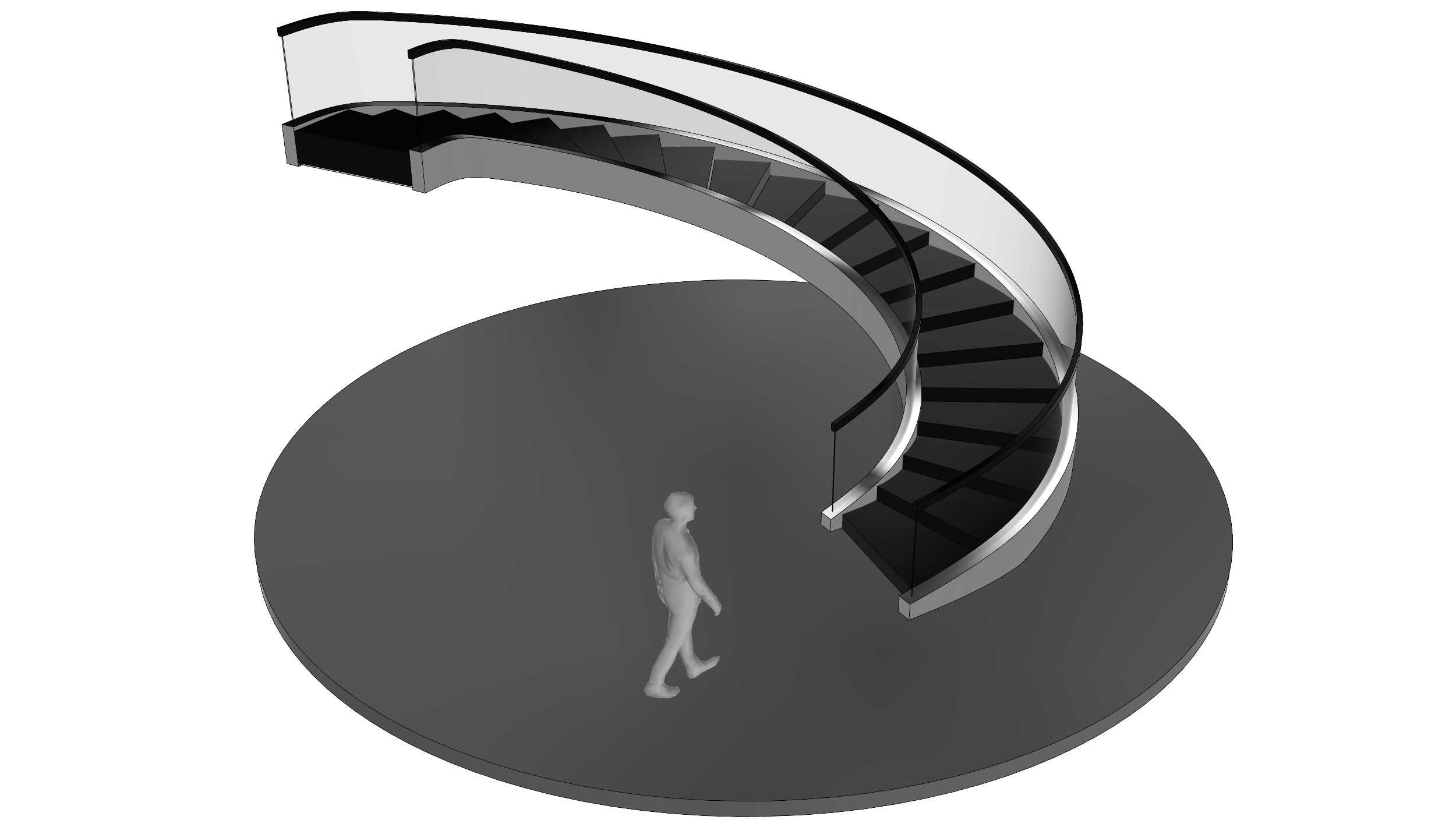 Spiral Stairs with Stringer Treads Railing and Handrail 3D model_5