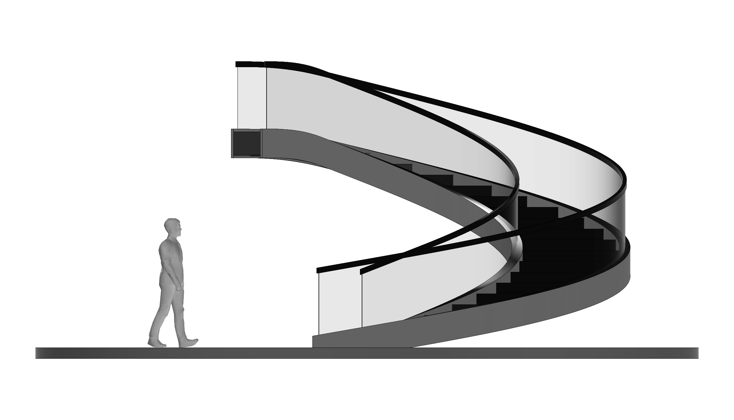 Spiral Stairs with Stringer Treads Railing and Handrail 3D model_6