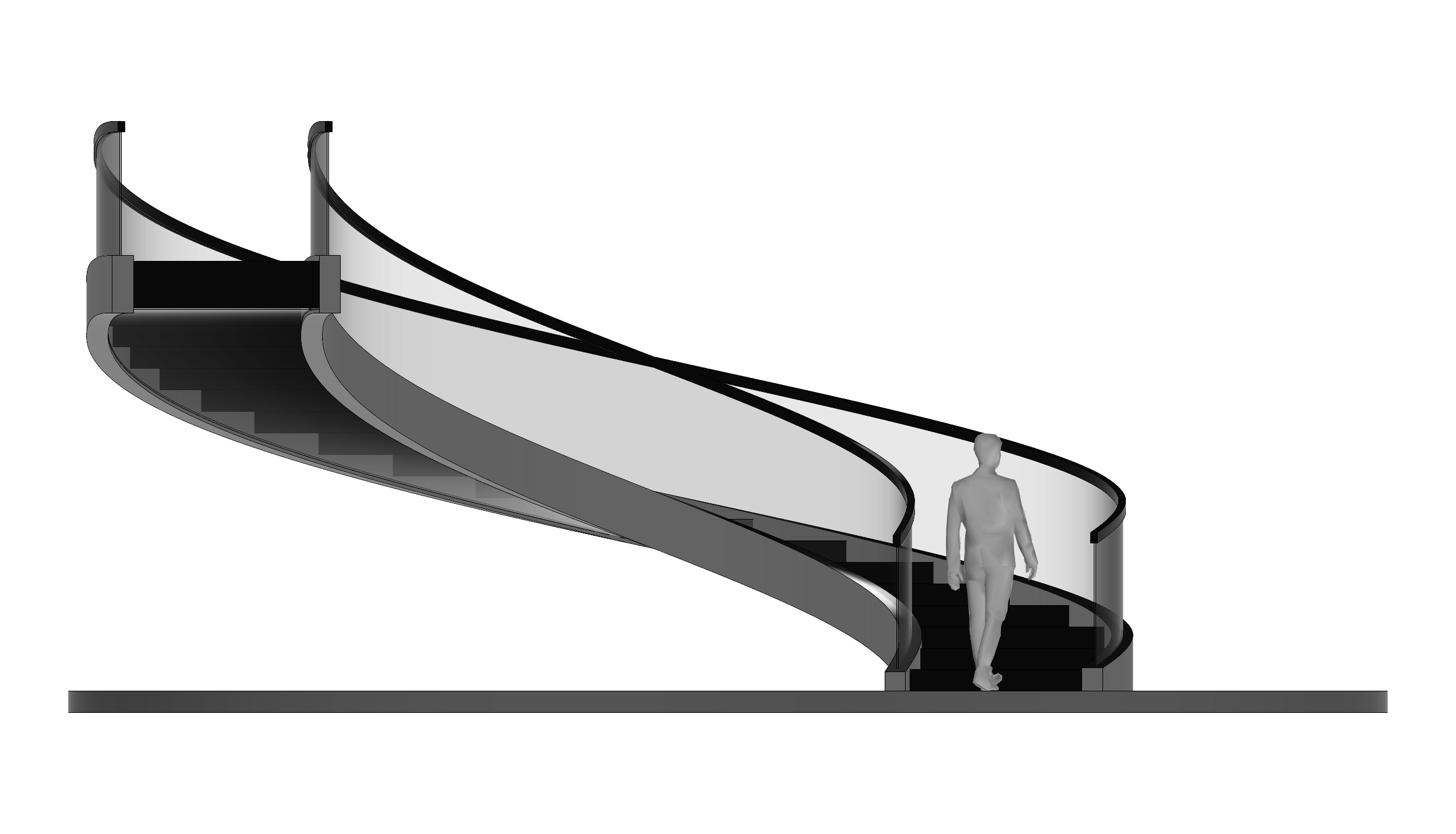 Spiral Stairs with Stringer Treads Railing and Handrail 3D model_3