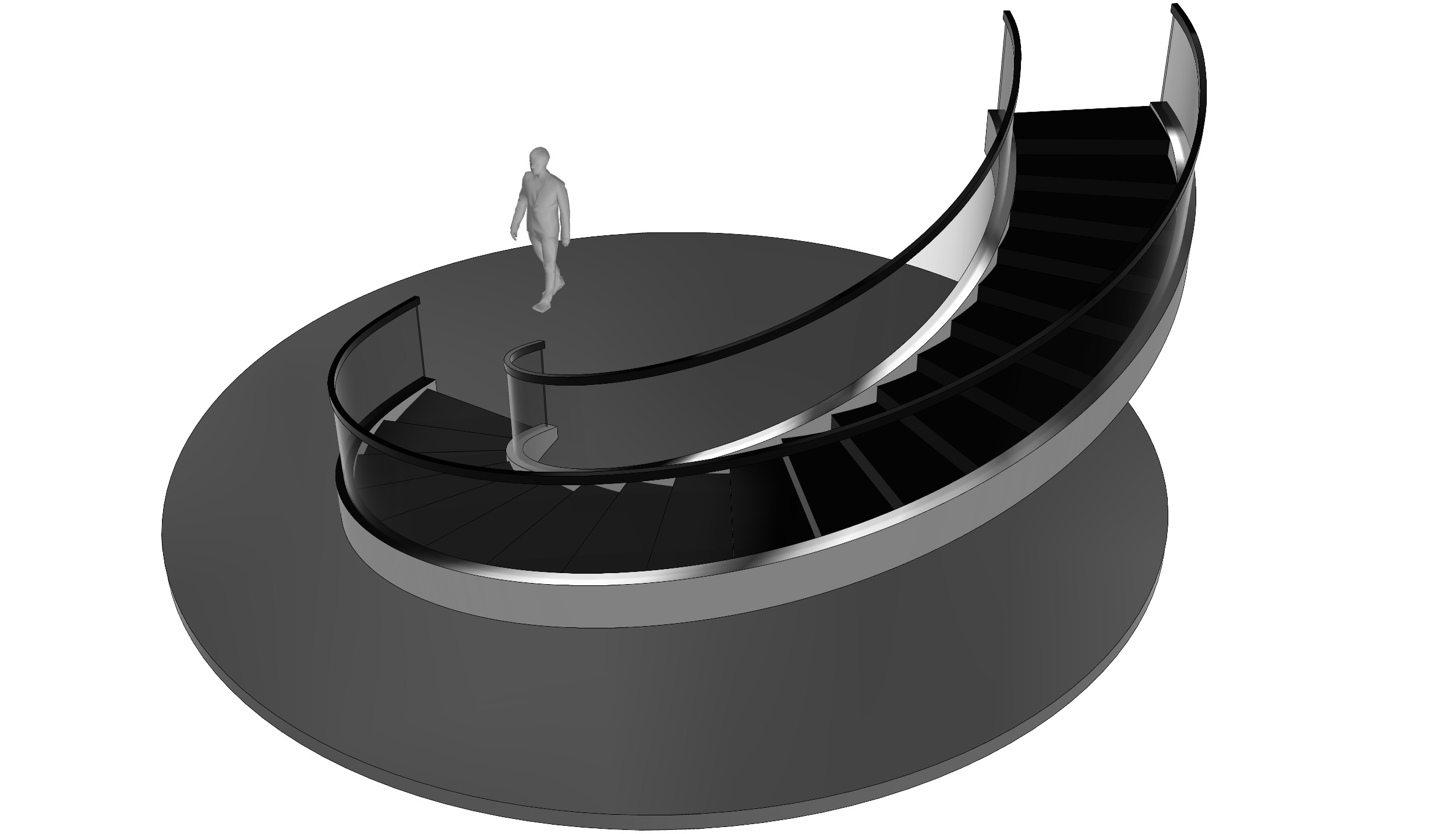 Spiral Stairs with Stringer Treads Railing and Handrail 3D model_4