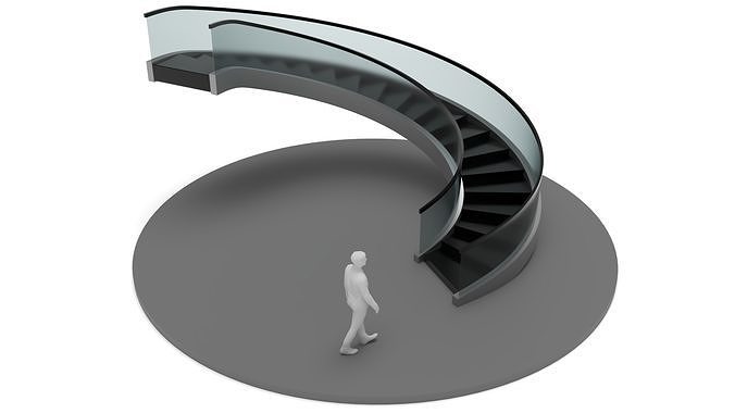 Spiral Stairs with Stringer Treads Railing and Handrail 3D model