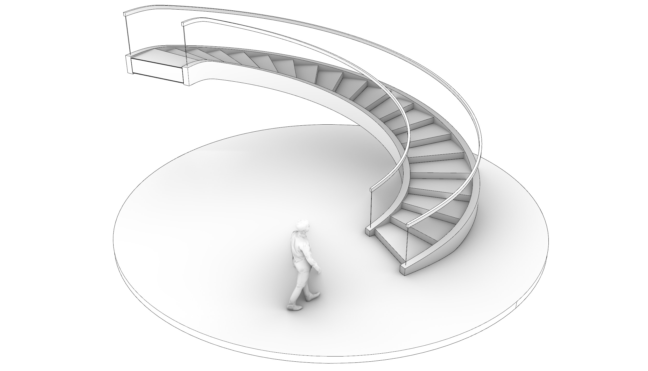 Spiral Stairs with Stringer Treads Railing and Handrail 3D model_1