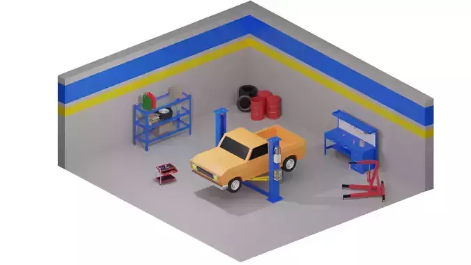 Car Repair Shop Low Poly