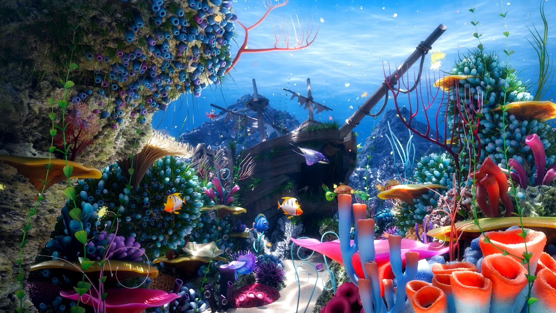 Cartoon Underwater Scene  Rigged Animated Blender  3D model_2