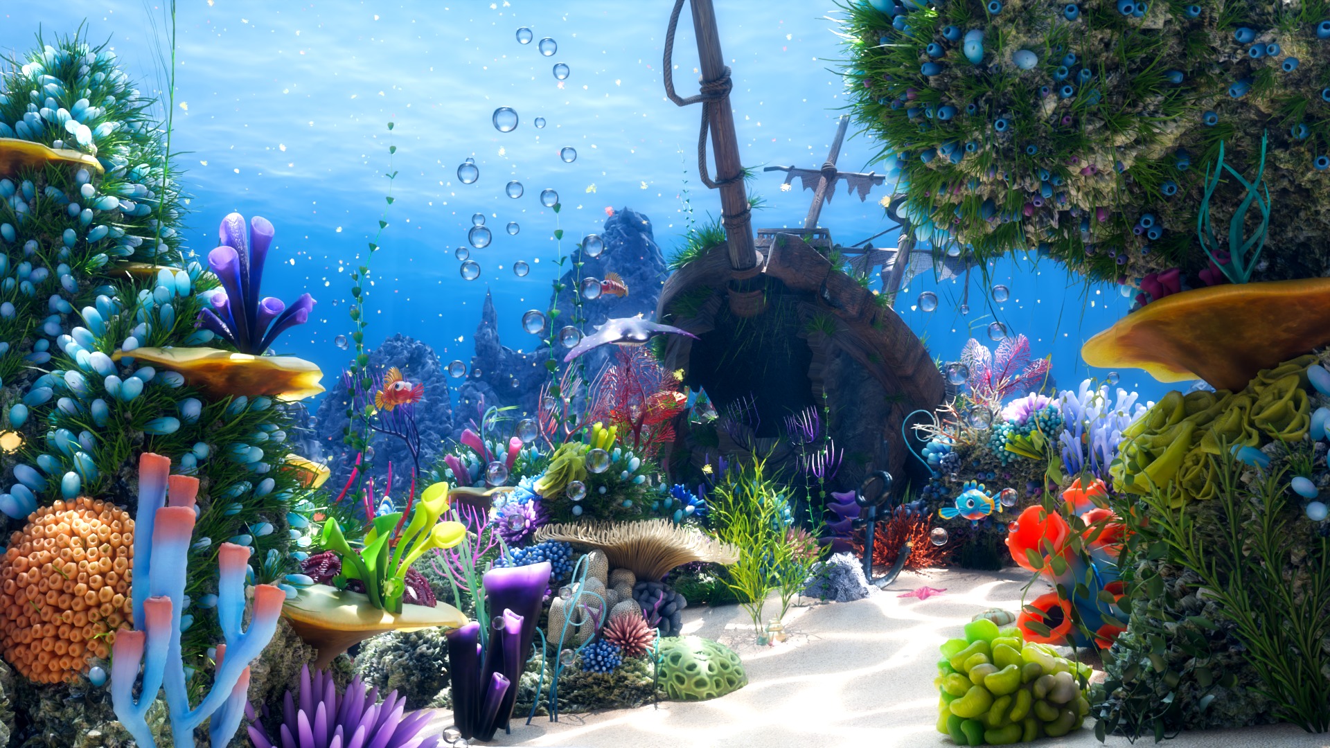 Cartoon Underwater Scene  Rigged Animated Blender  3D model_3