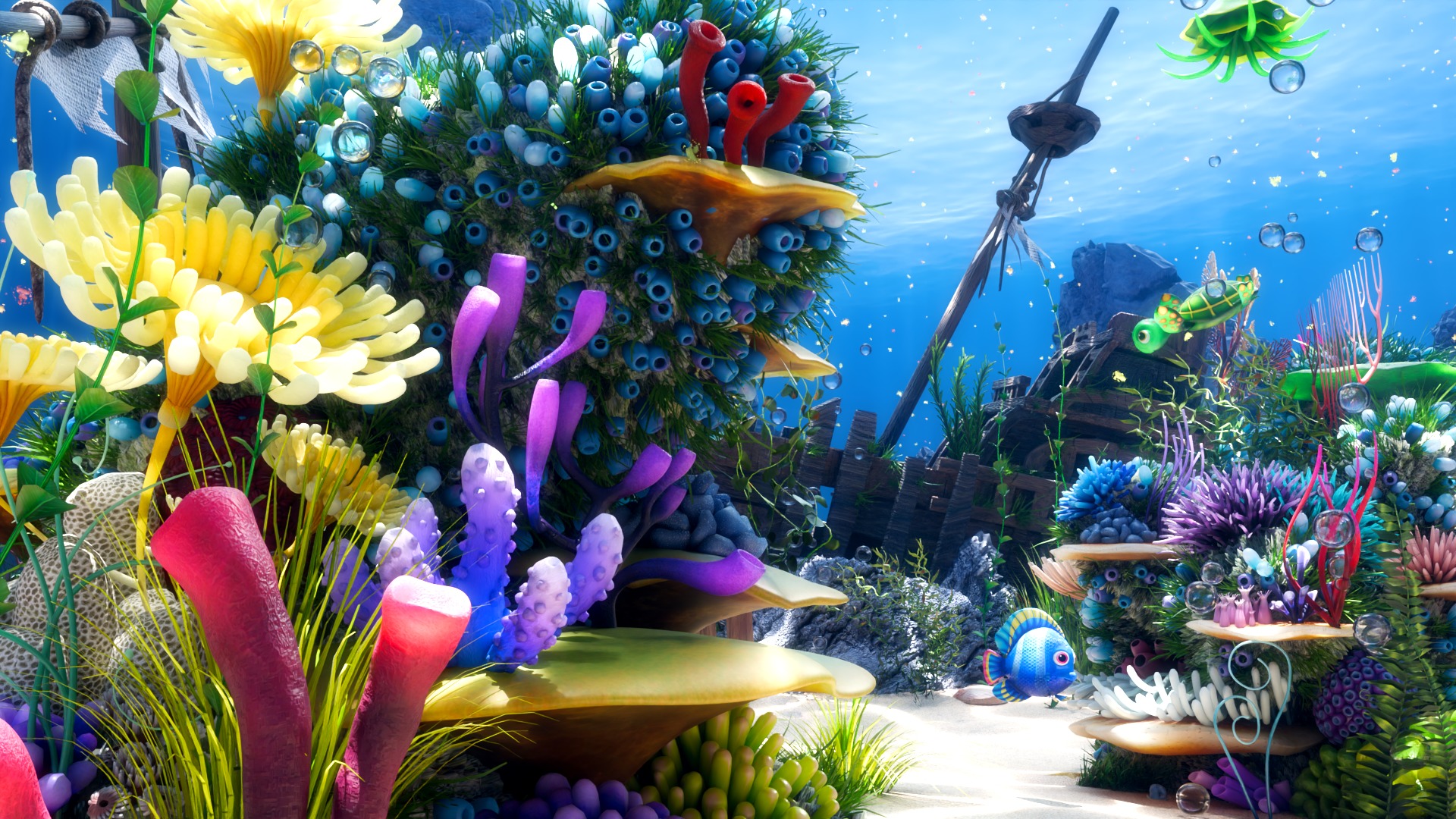 Cartoon Underwater Scene  Rigged Animated Blender  3D model_4