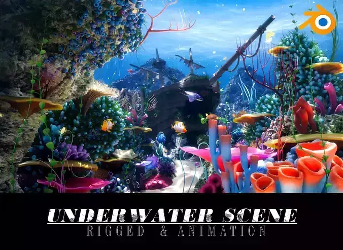 Cartoon Underwater Scene  Rigged Animated Blender  3D model