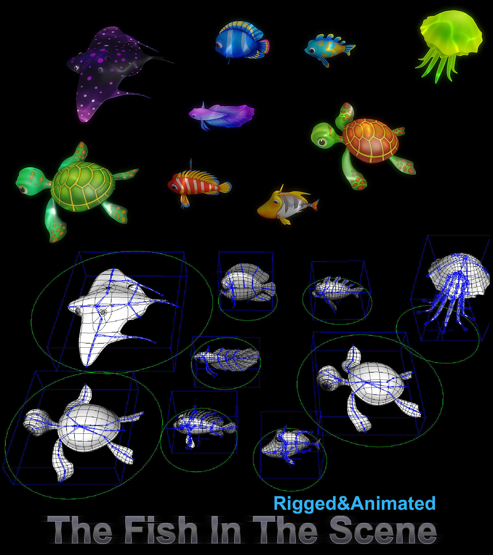 Cartoon Underwater Scene  Rigged Animated Blender  3D model_16