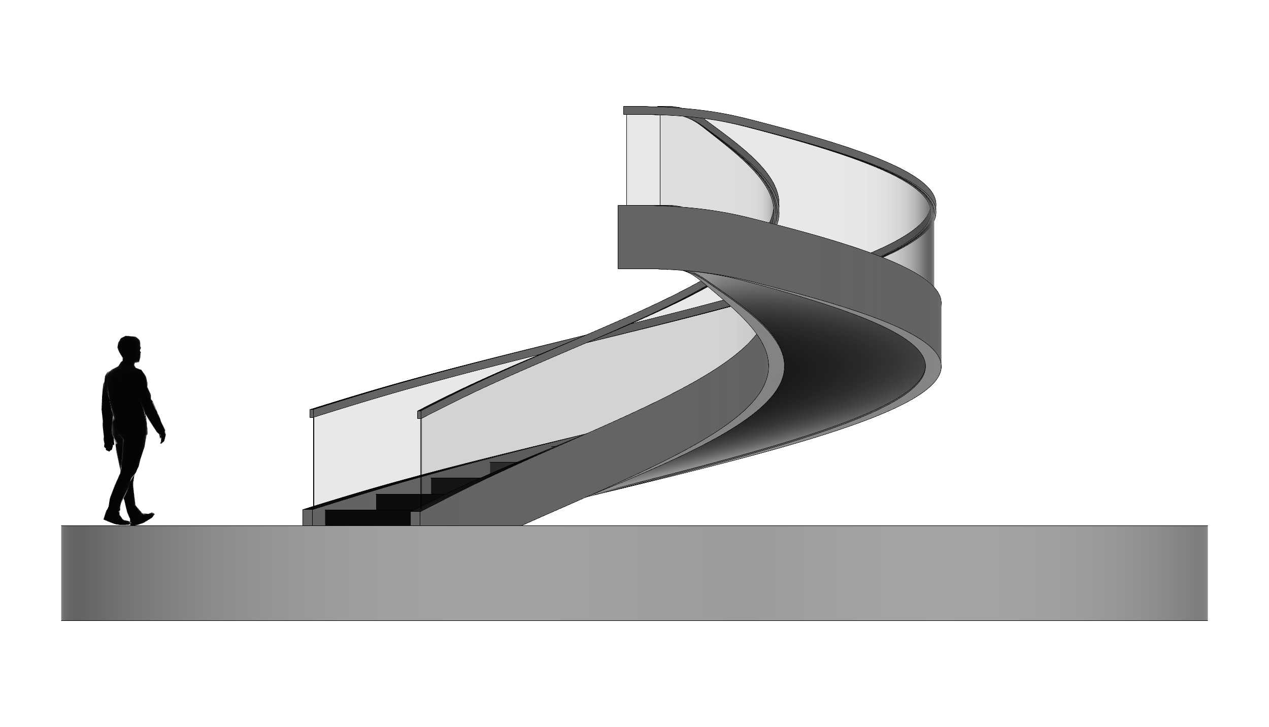 Spiral Stairs with Stringer Treads Railing Landing and Handrail 3D model_3