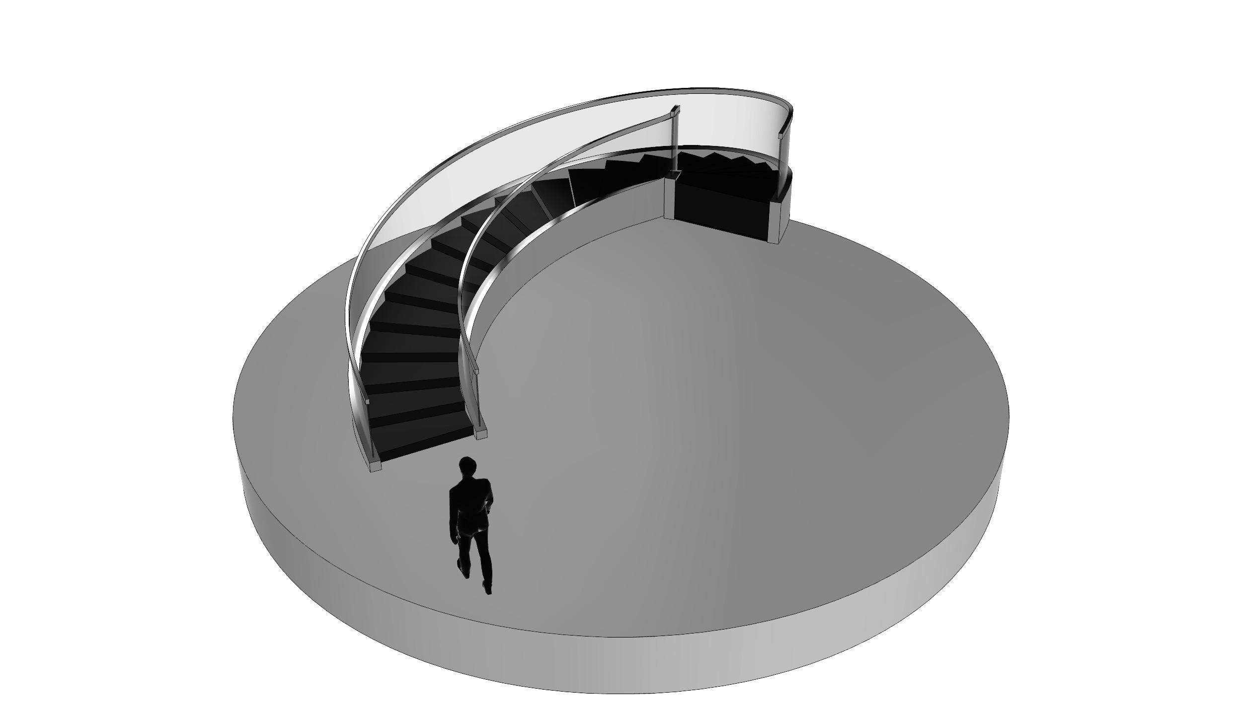 Spiral Stairs with Stringer Treads Railing Landing and Handrail 3D model_1