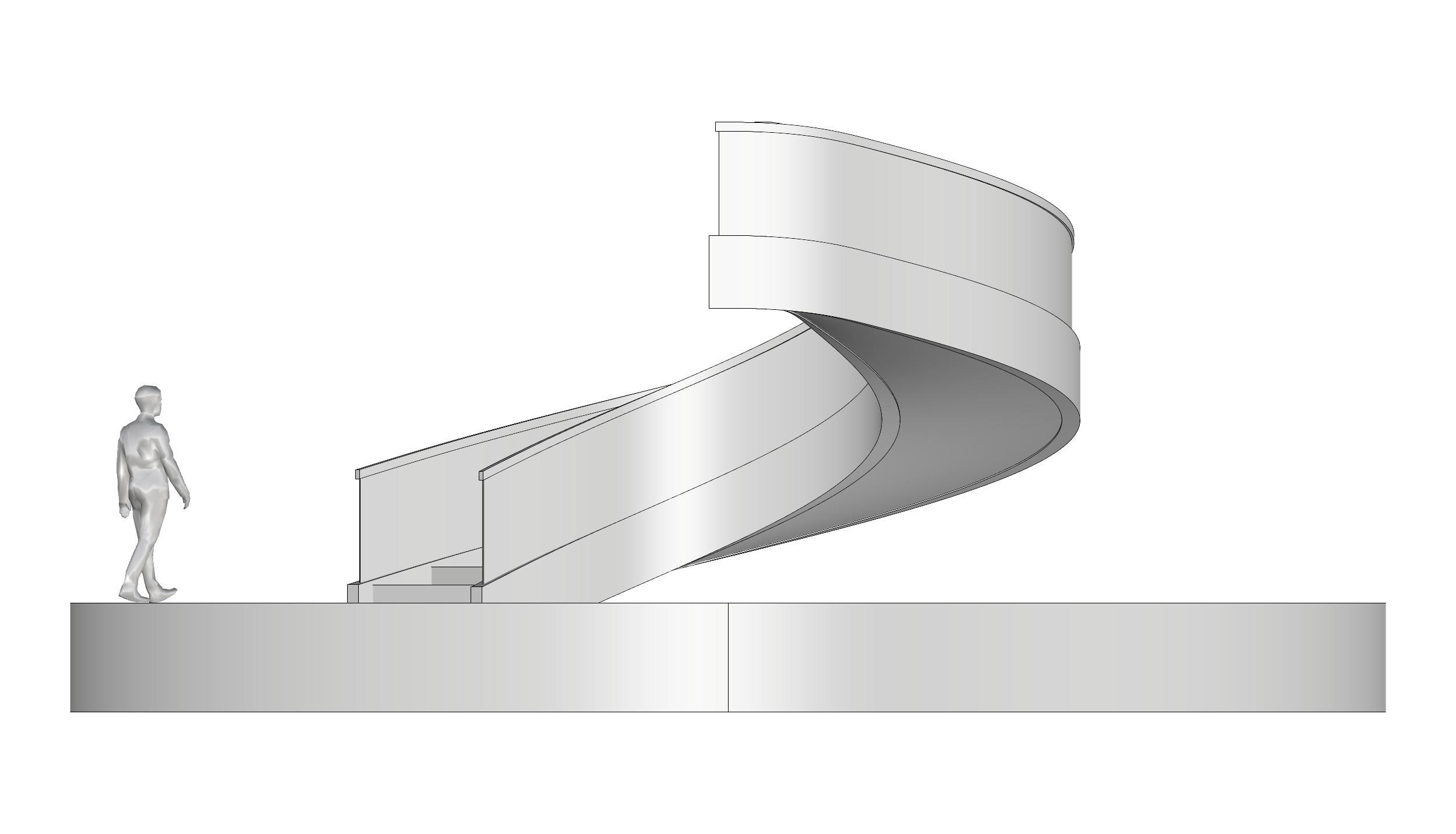 Spiral Stairs with Stringer Treads Railing Landing and Handrail 3D model_12