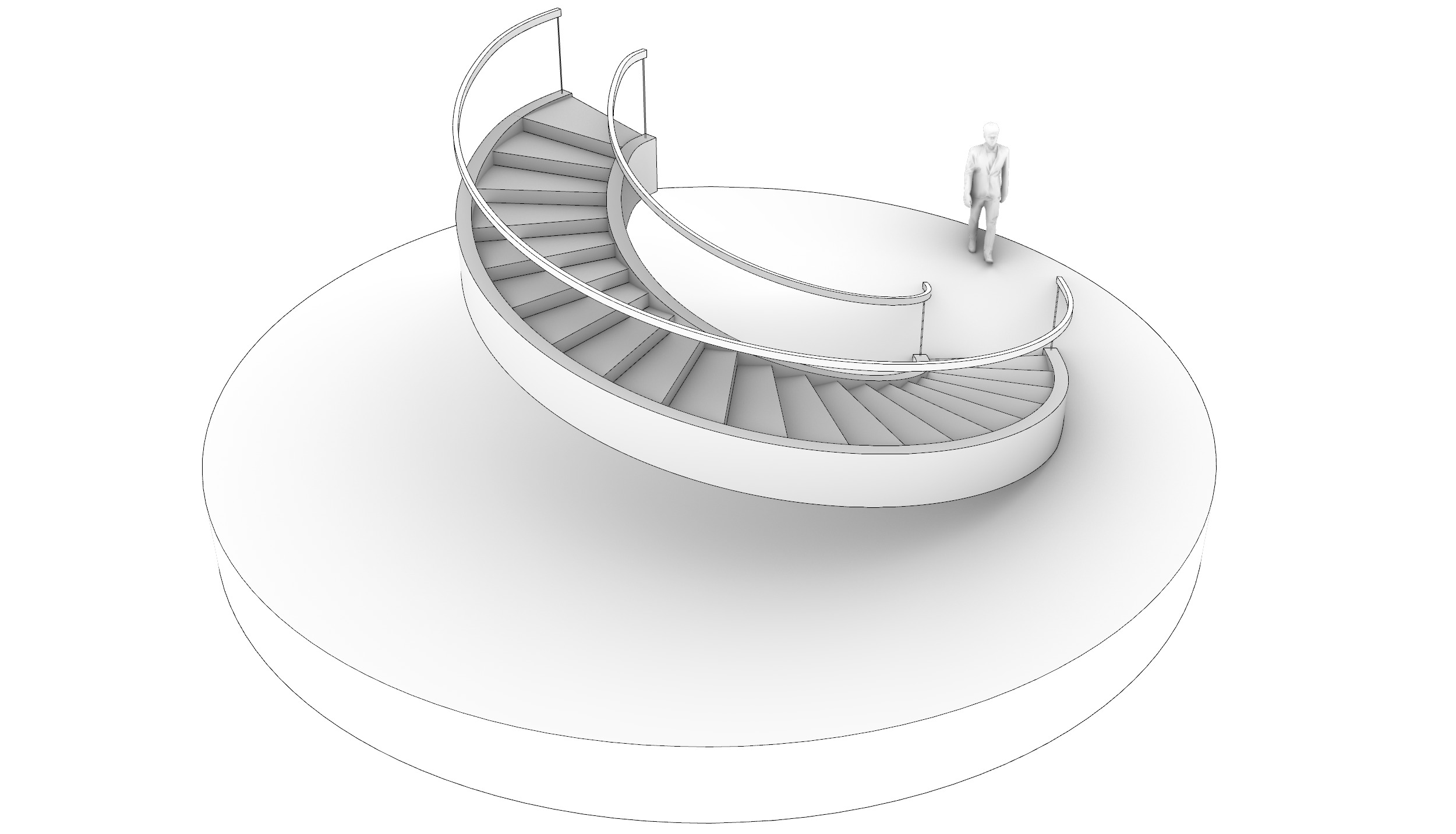 Spiral Stairs with Stringer Treads Railing Landing and Handrail 3D model_9