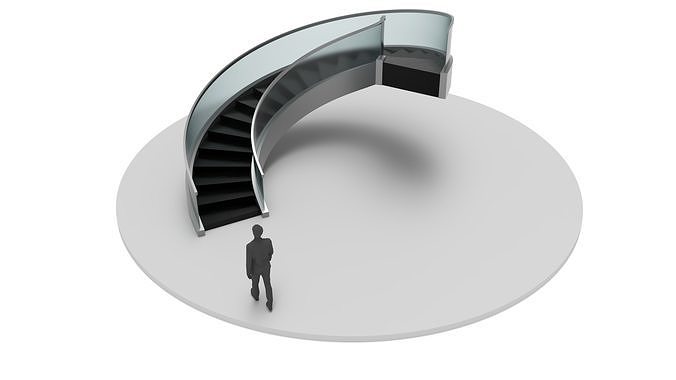 Spiral Stairs with Stringer Treads Railing Landing and Handrail 3D model
