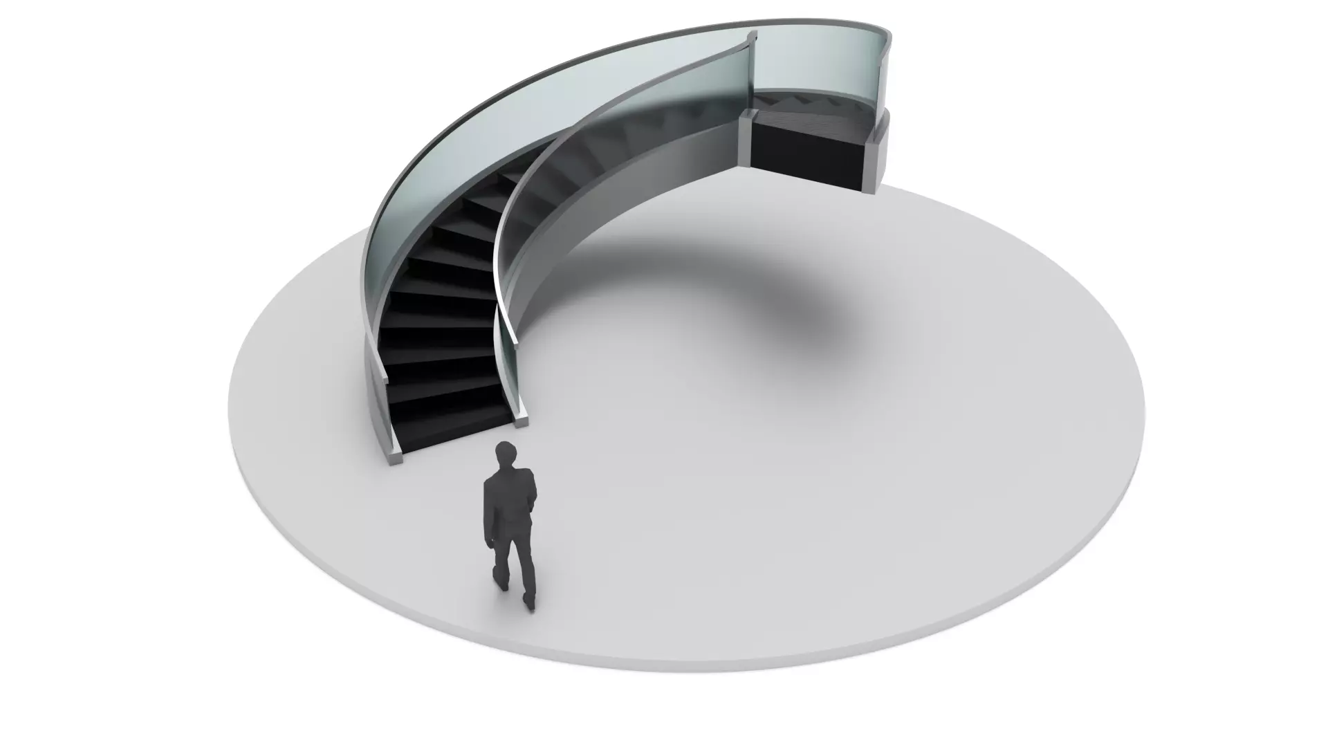 Spiral Stairs with Stringer Treads Railing Landing and Handrail 3D model_0