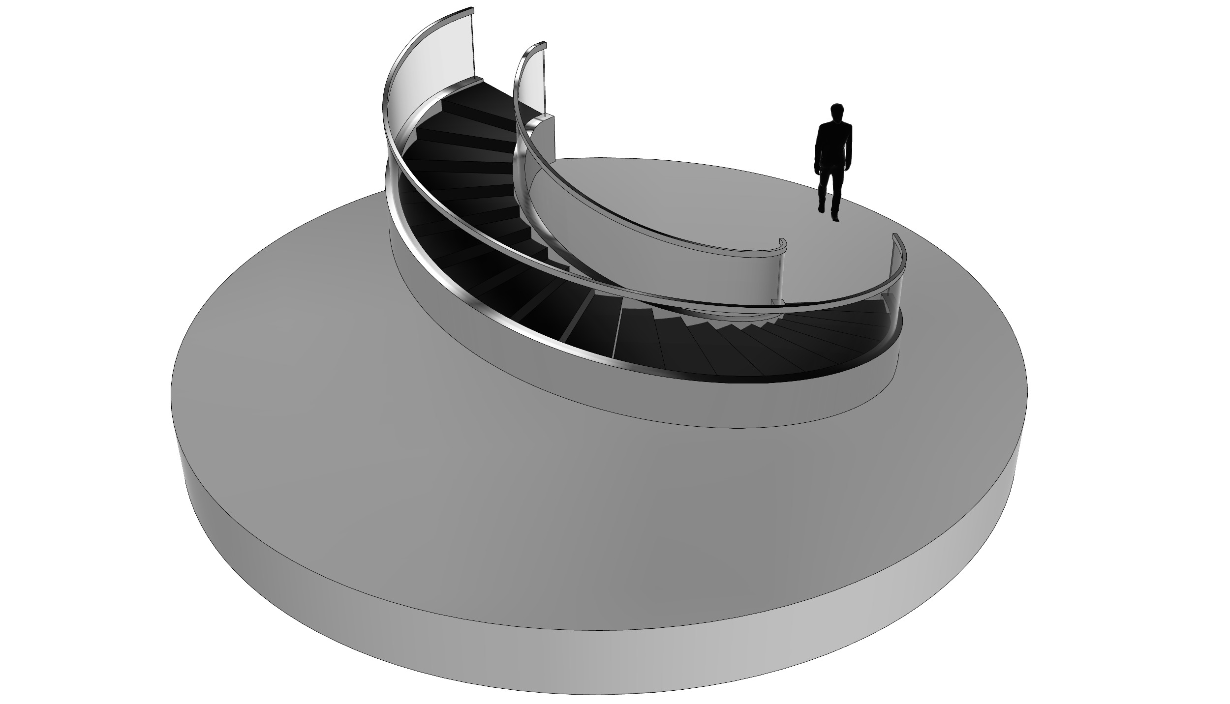 Spiral Stairs with Stringer Treads Railing Landing and Handrail 3D model_2