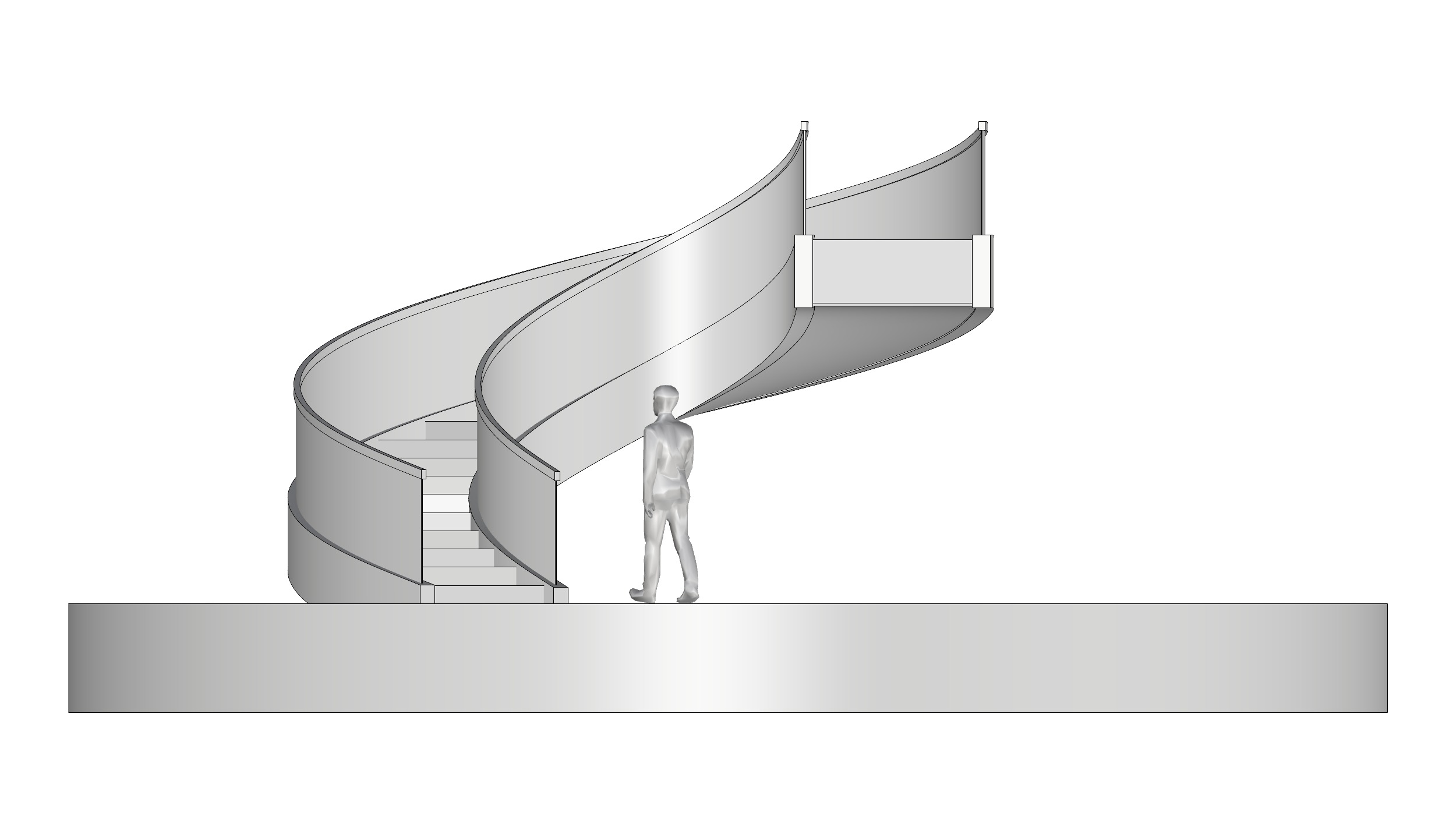Spiral Stairs with Stringer Treads Railing Landing and Handrail 3D model_11