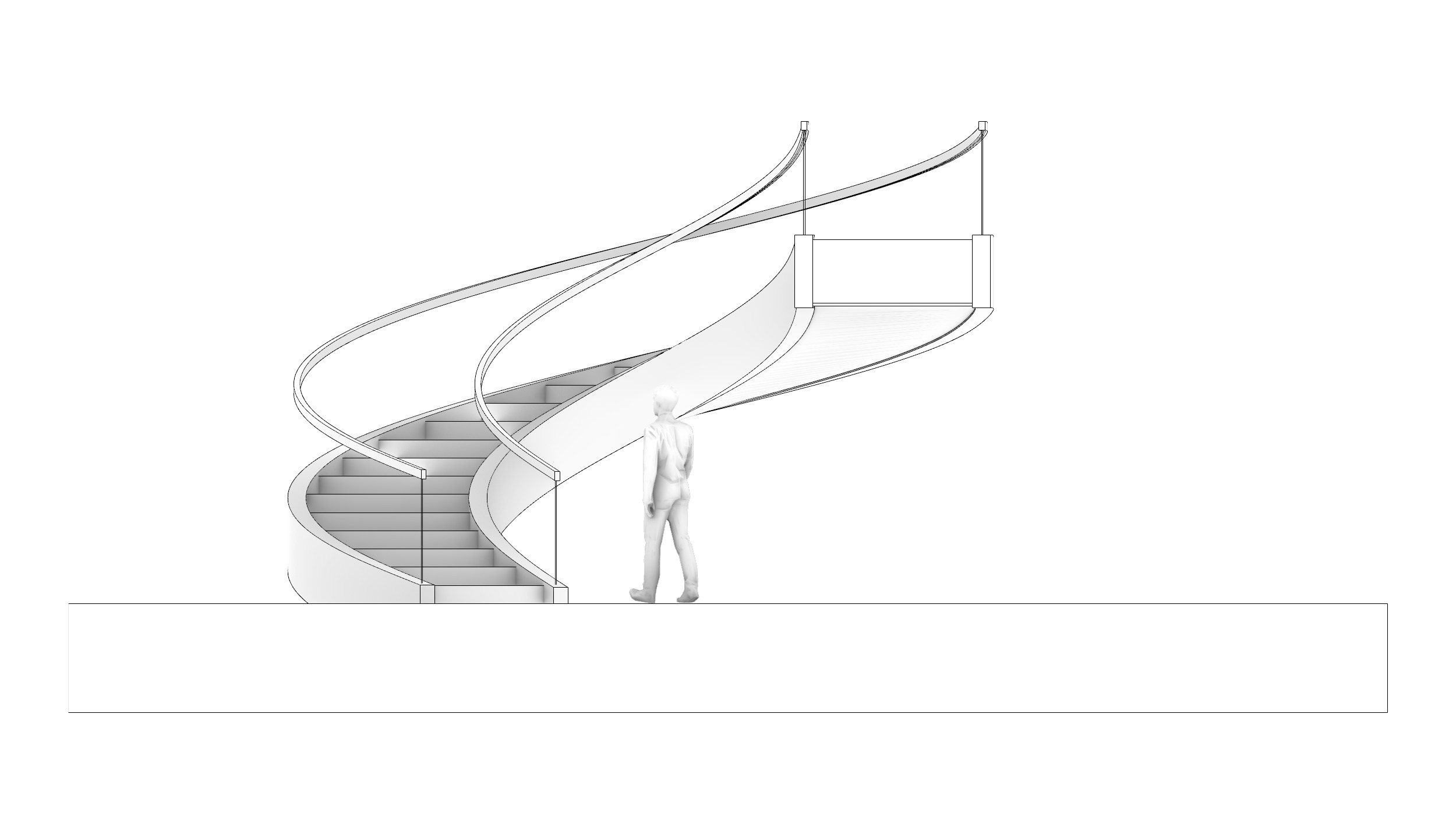 Spiral Stairs with Stringer Treads Railing Landing and Handrail 3D model_7