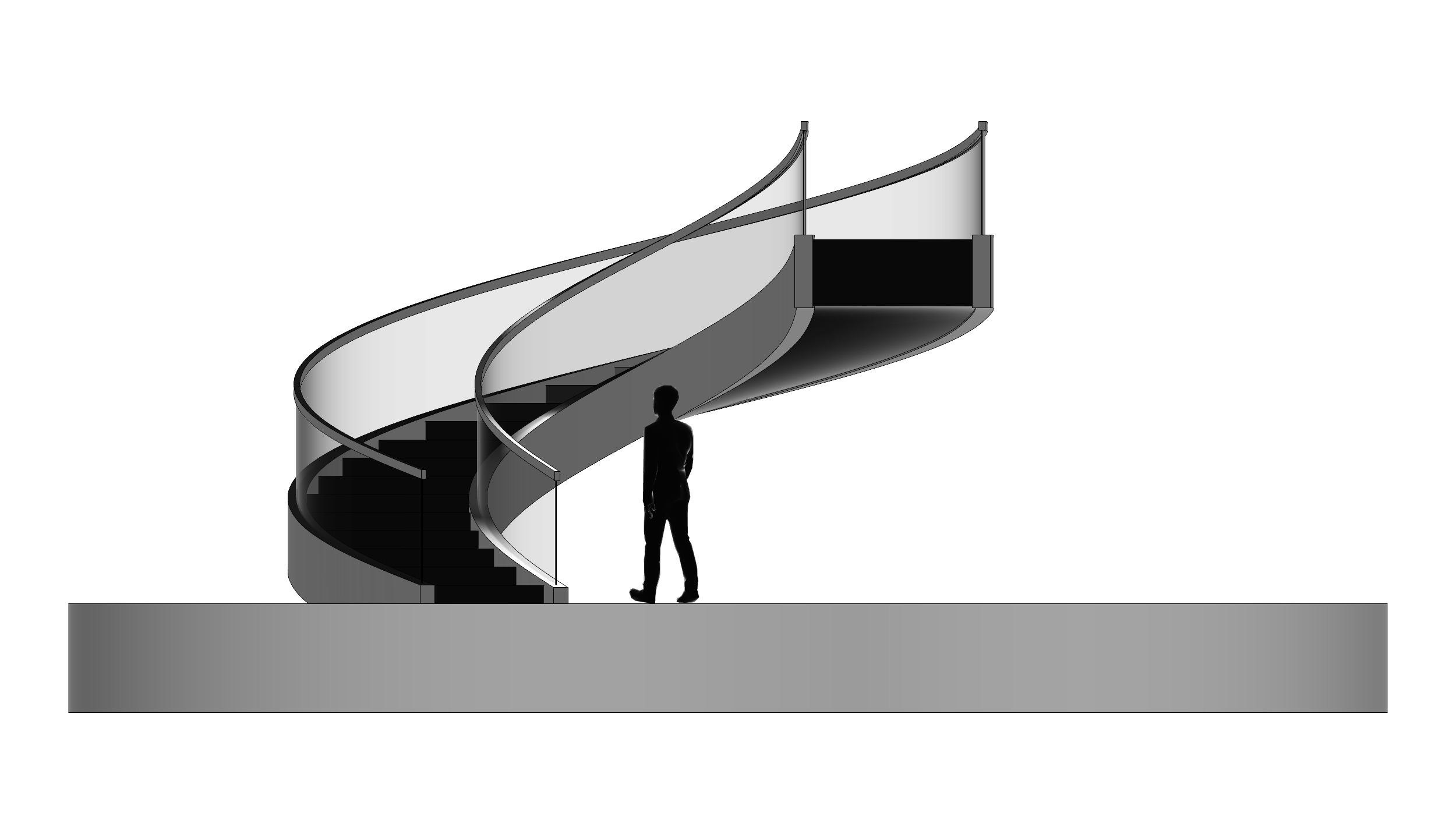Spiral Stairs with Stringer Treads Railing Landing and Handrail 3D model_4