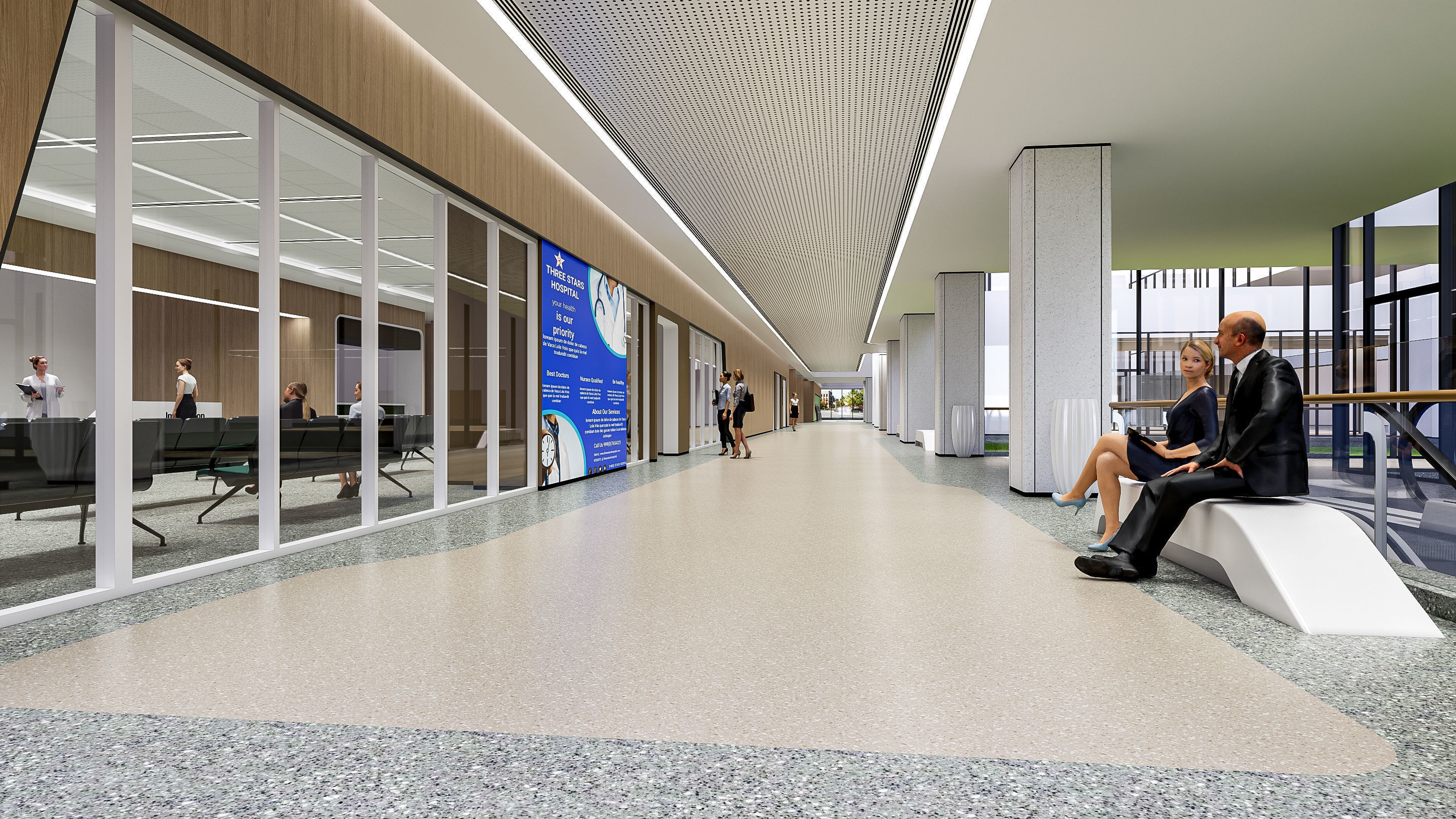 Hospital corridor Nurses station 0 3D model_3