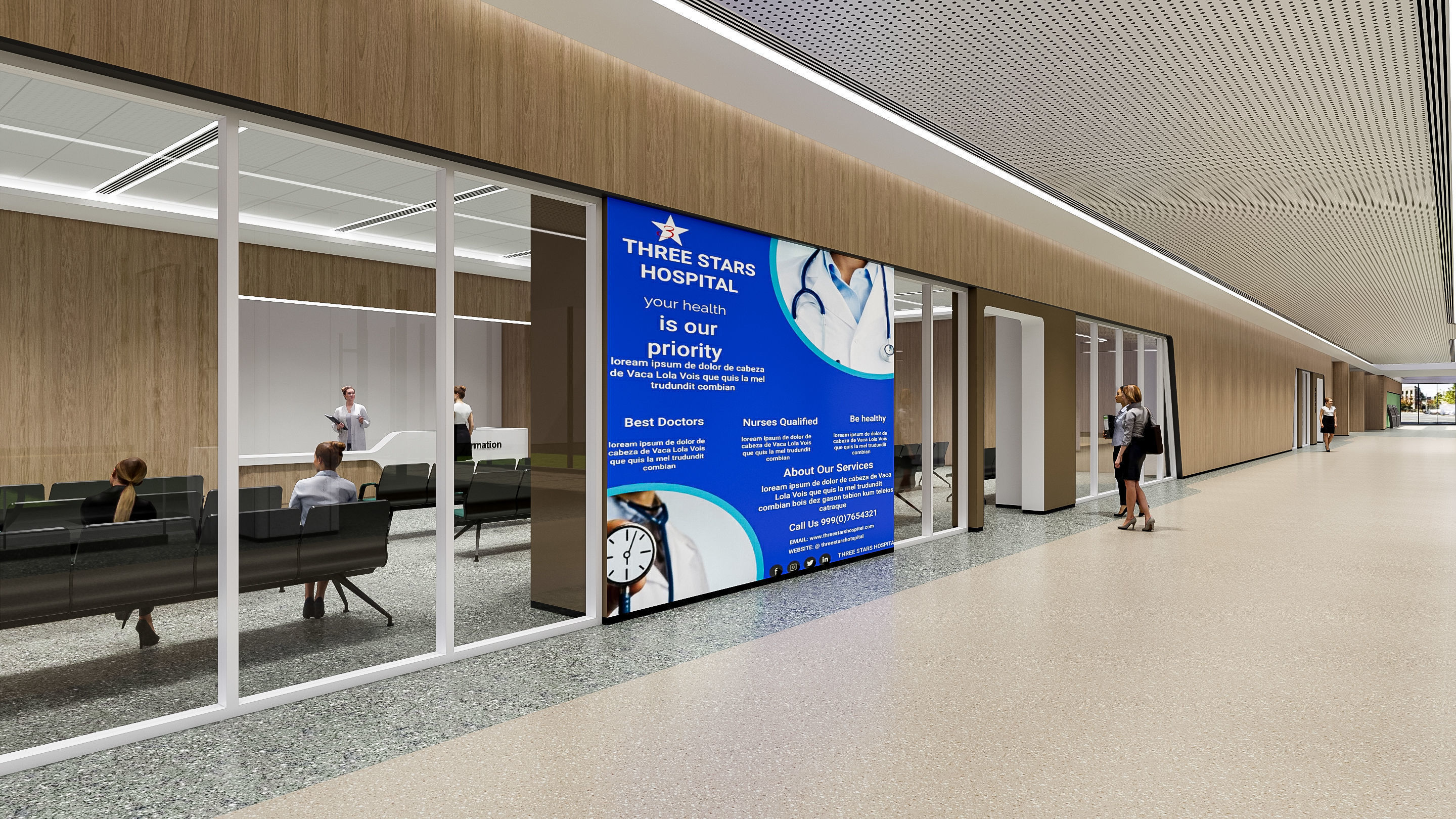 Hospital corridor Nurses station 0 3D model_2