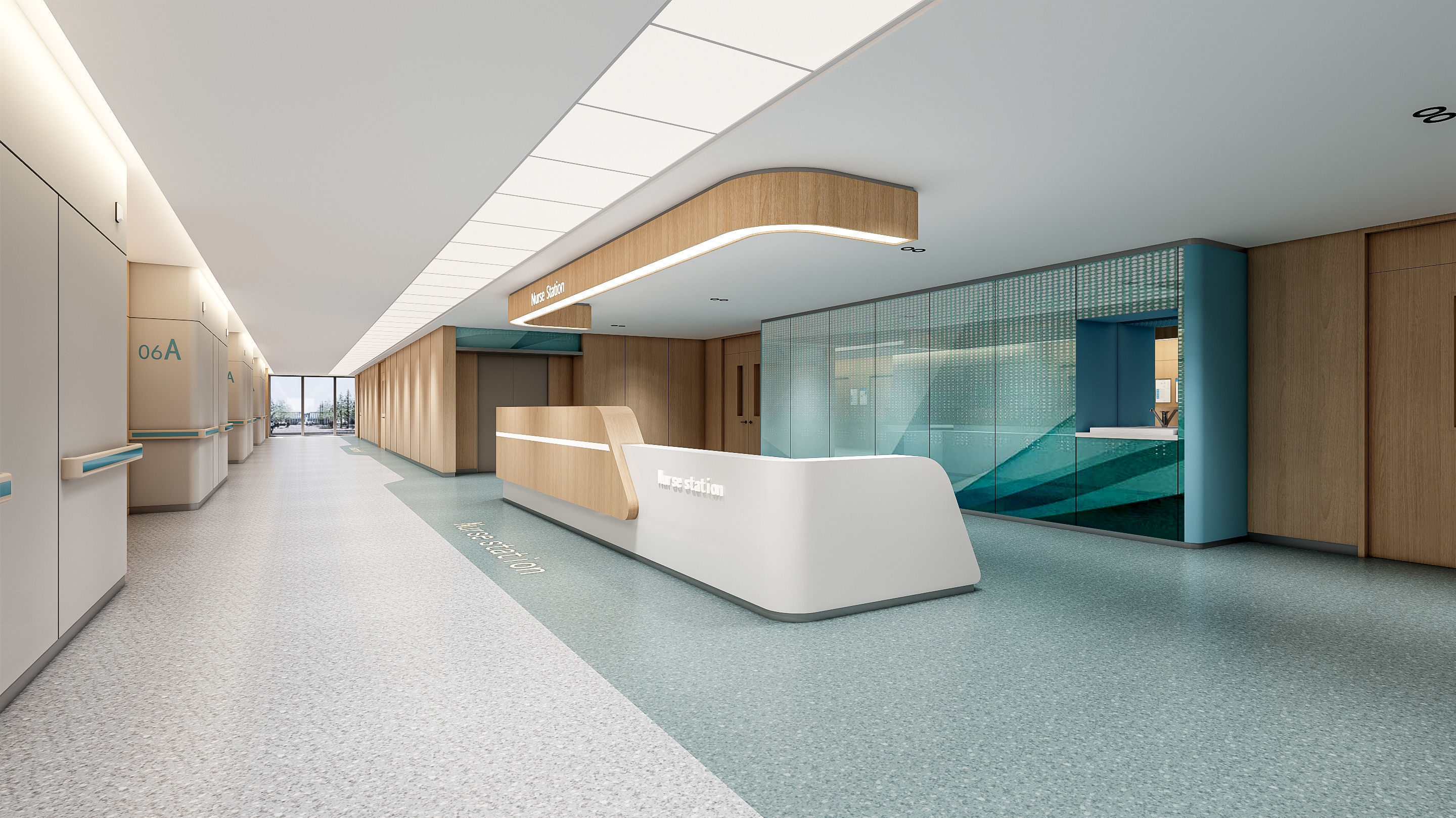 Hospital corridor Nurses station 3 3D model_7