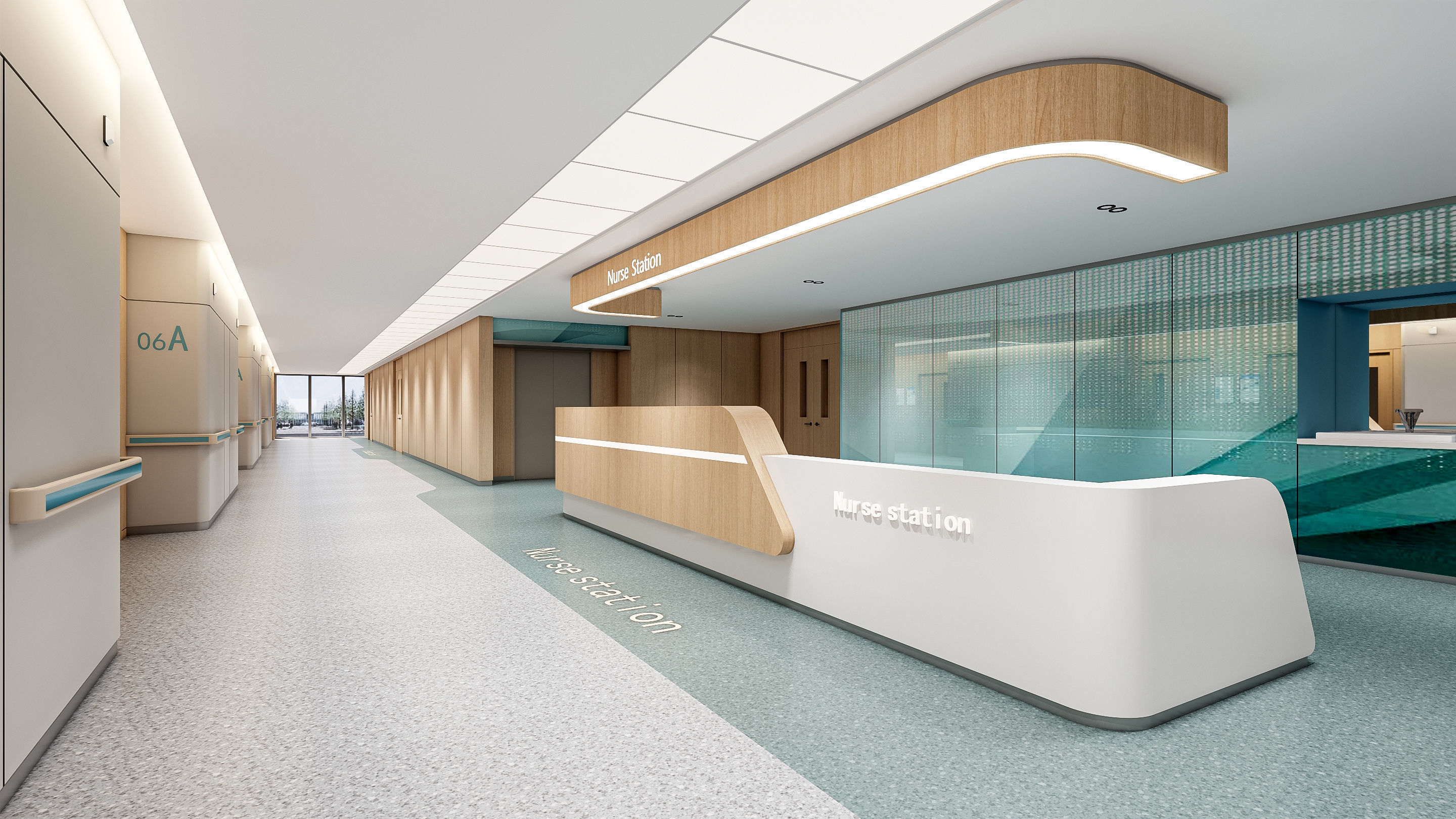 Hospital corridor Nurses station 3 3D model_1