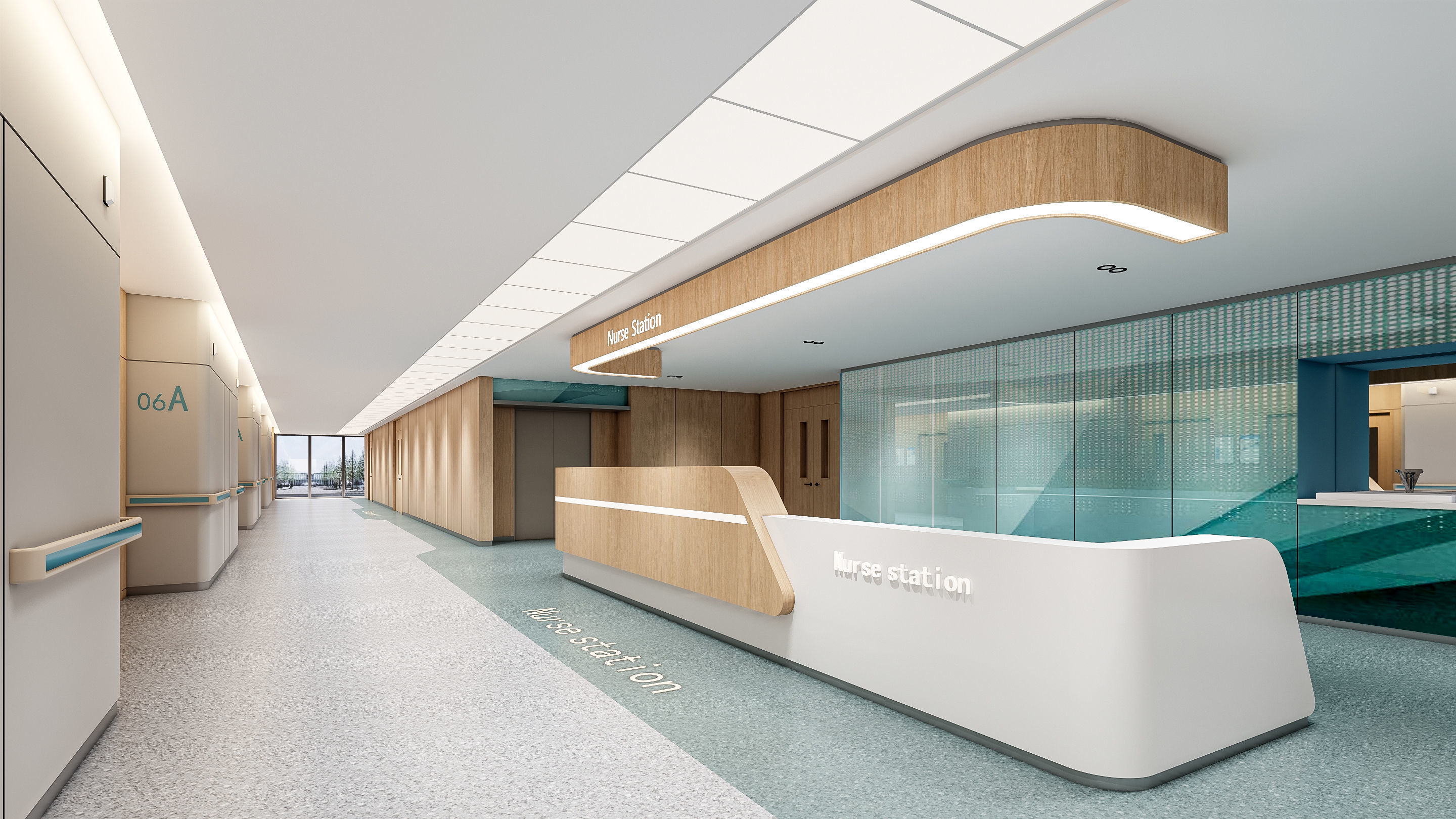 Hospital corridor Nurses station 3 3D model_8