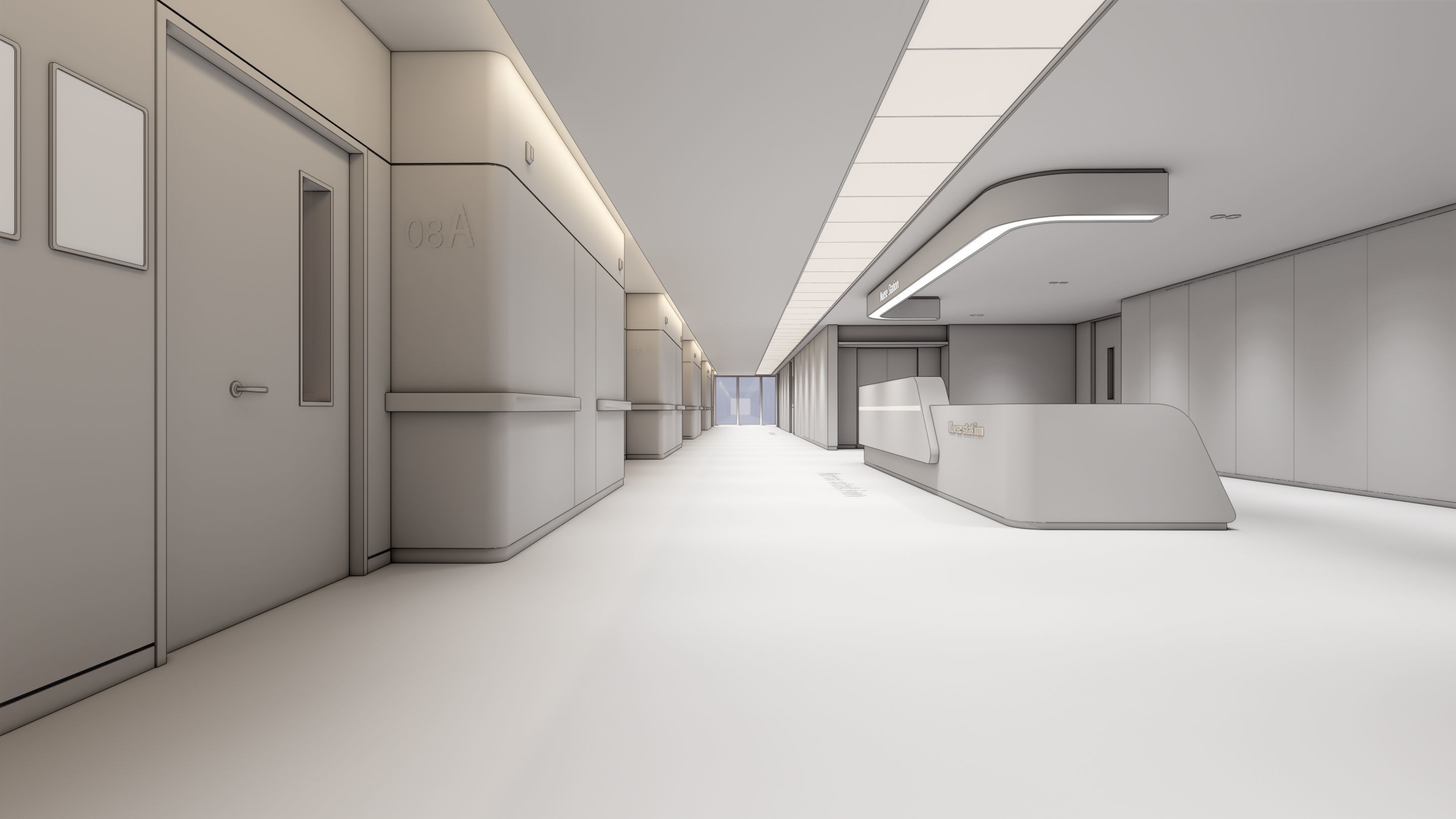 Hospital corridor Nurses station 3 3D model_17