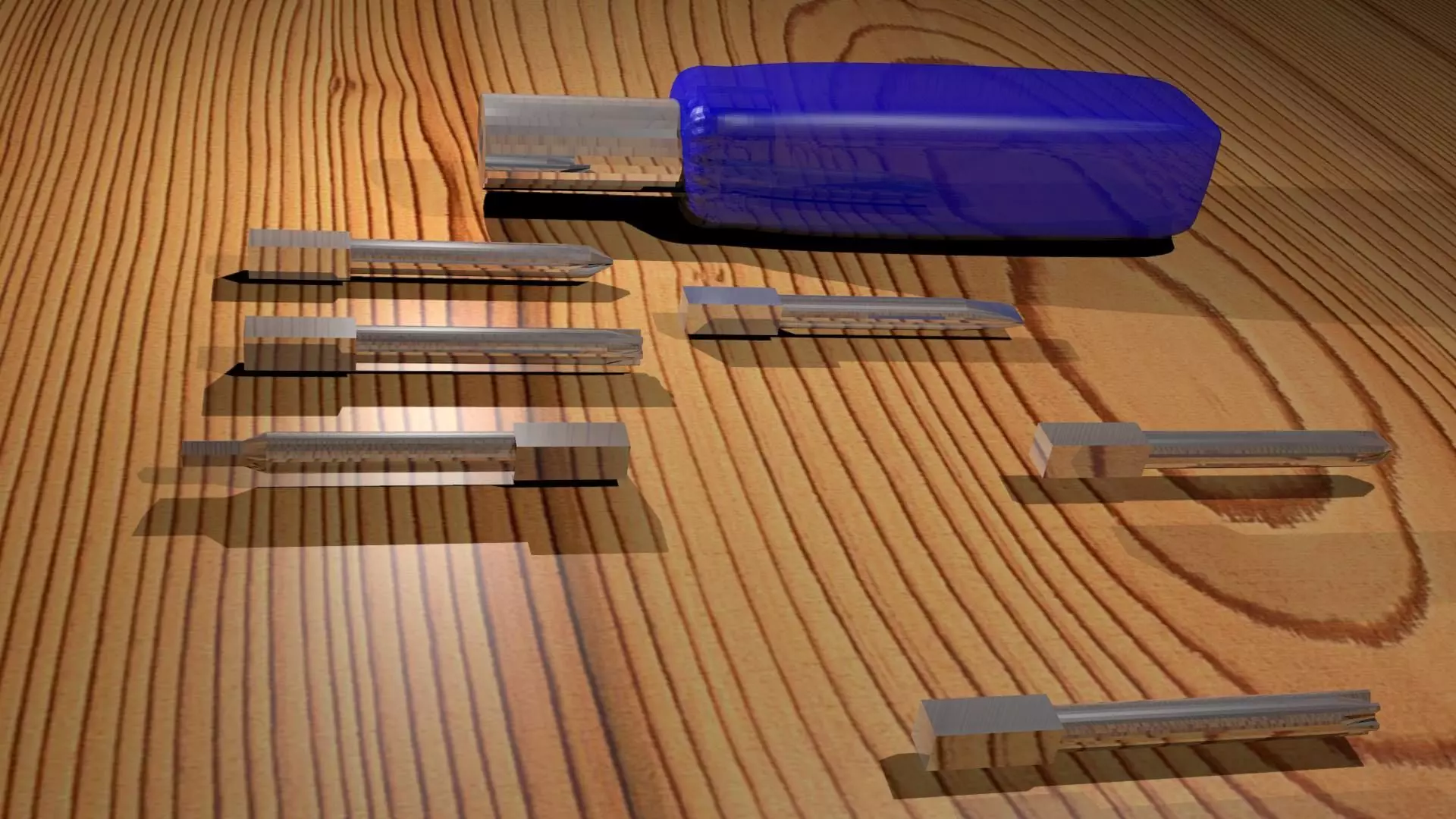 Screwdriver pen on wooden table Free 3D model