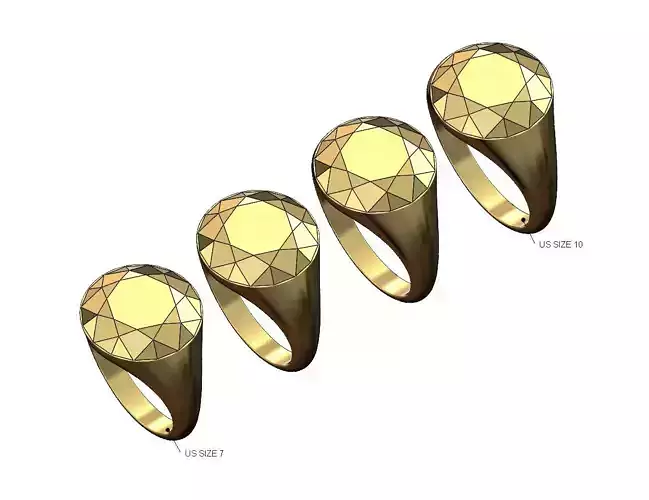 Faceted diamond round signet ring miniset US sizes 7to10