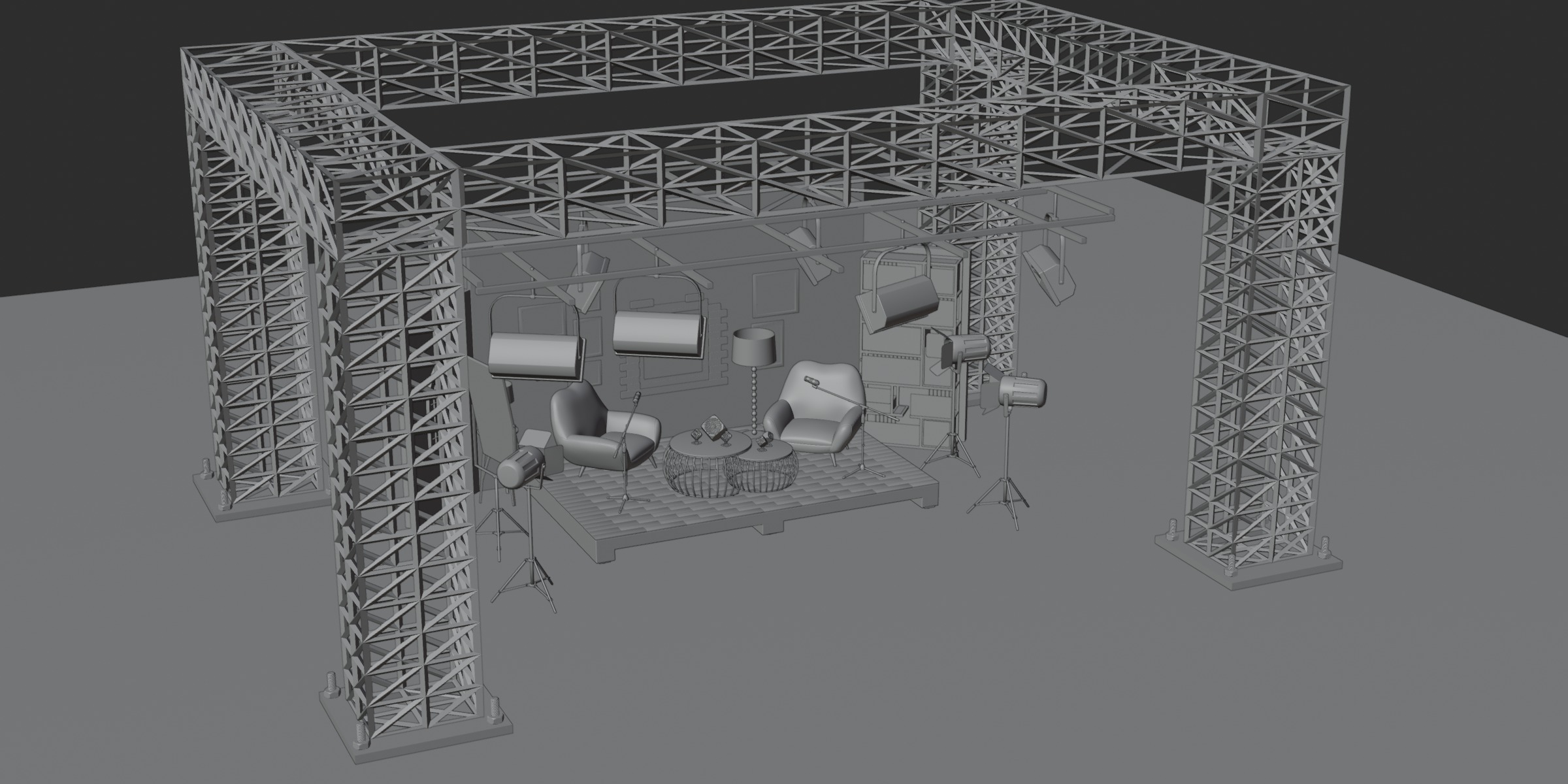 Podcast setup studio Low-poly 3D model_7