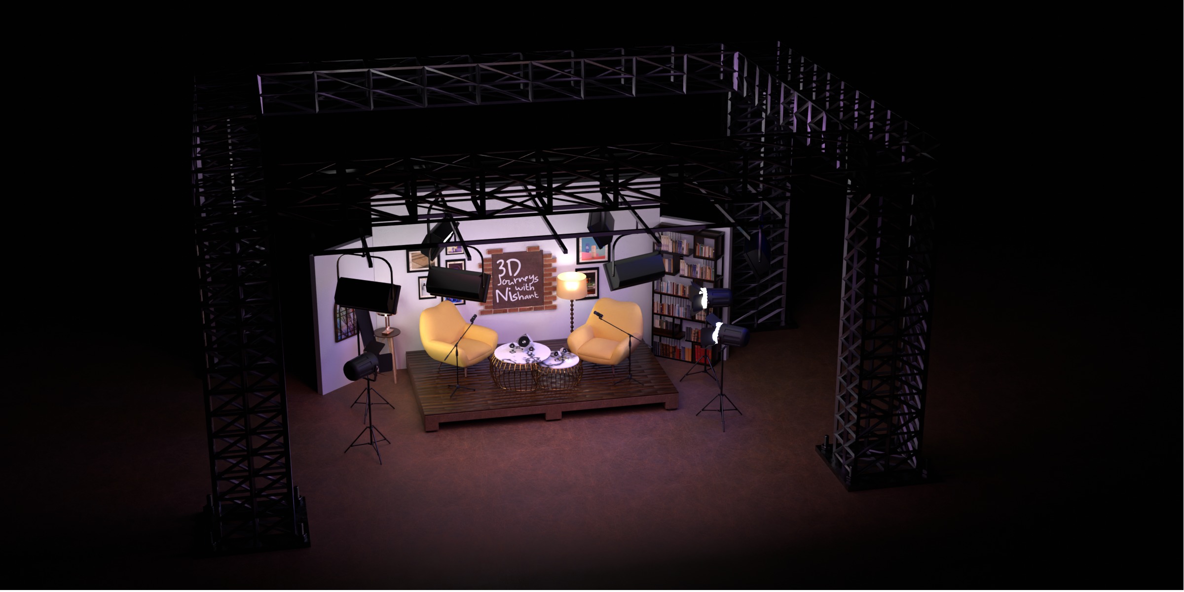 Podcast setup studio Low-poly 3D model_3