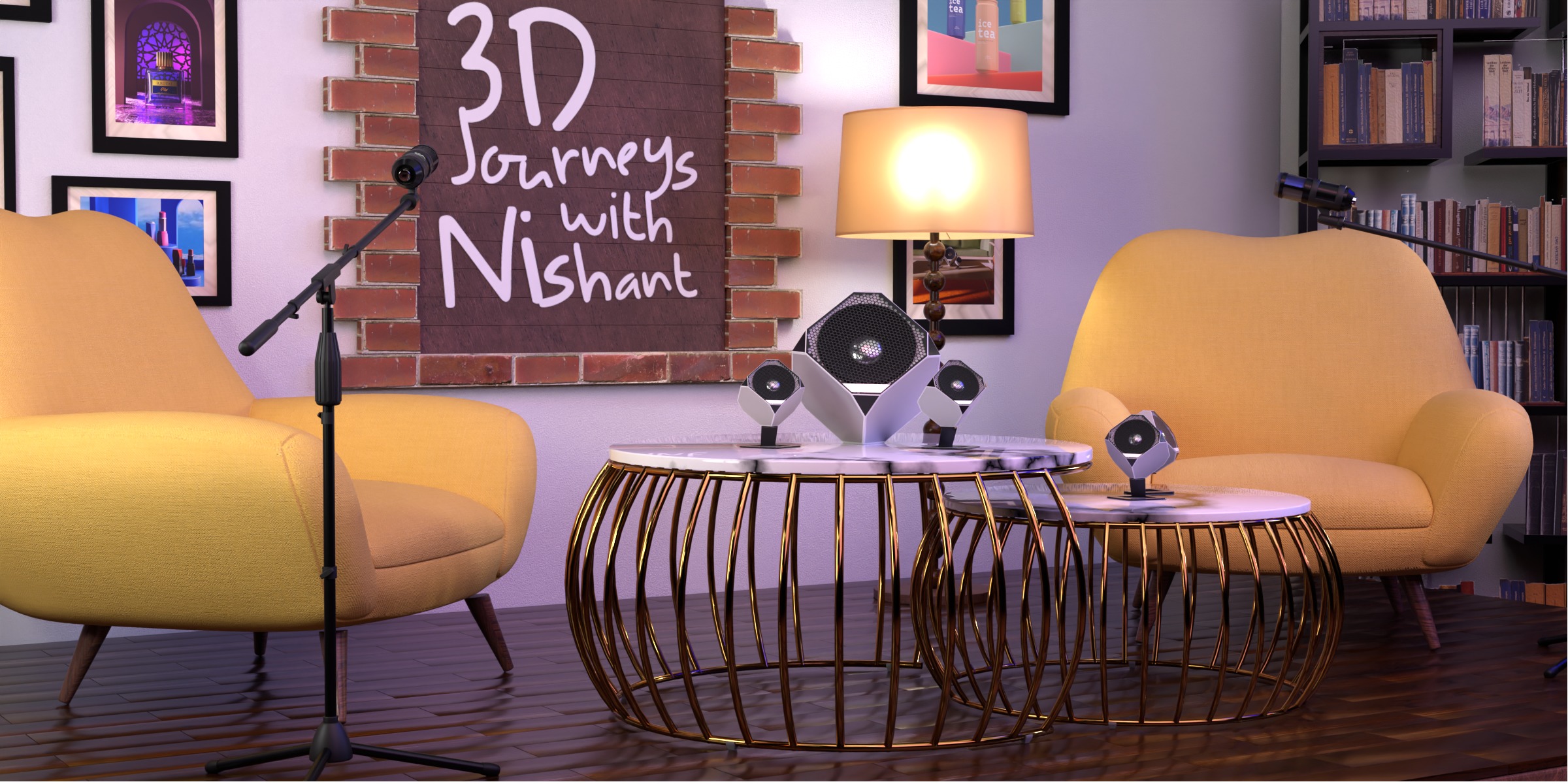 Podcast setup studio Low-poly 3D model_5