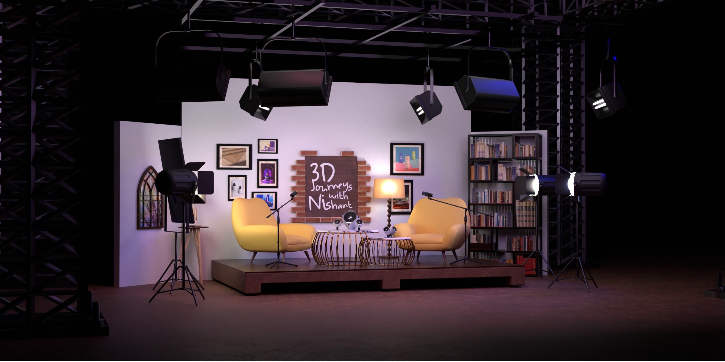 Podcast setup studio Low-poly 3D model_2